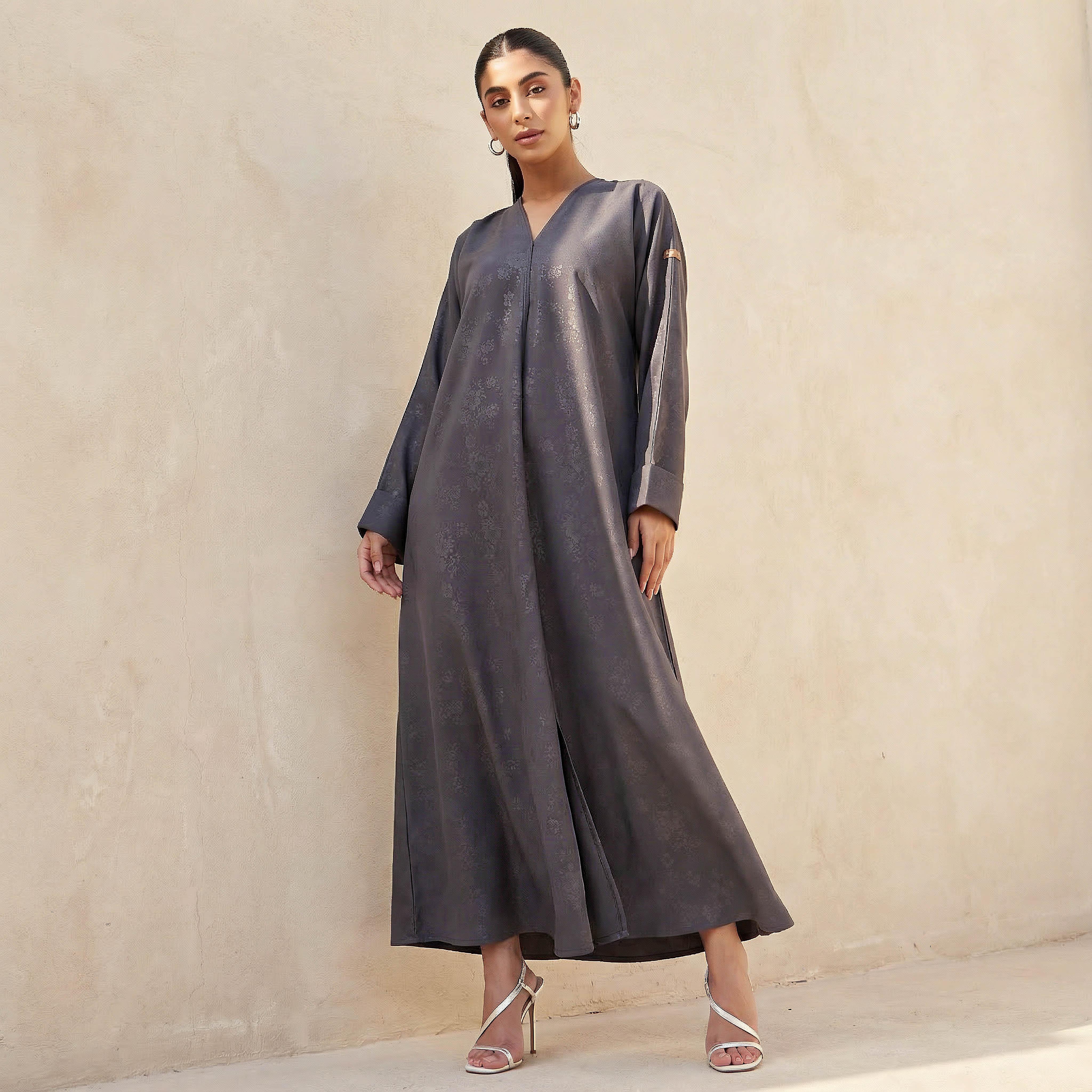 Hadiyath Al Madinah Textured Abaya with Hijab-women-arabicclothing-abayas-image-1