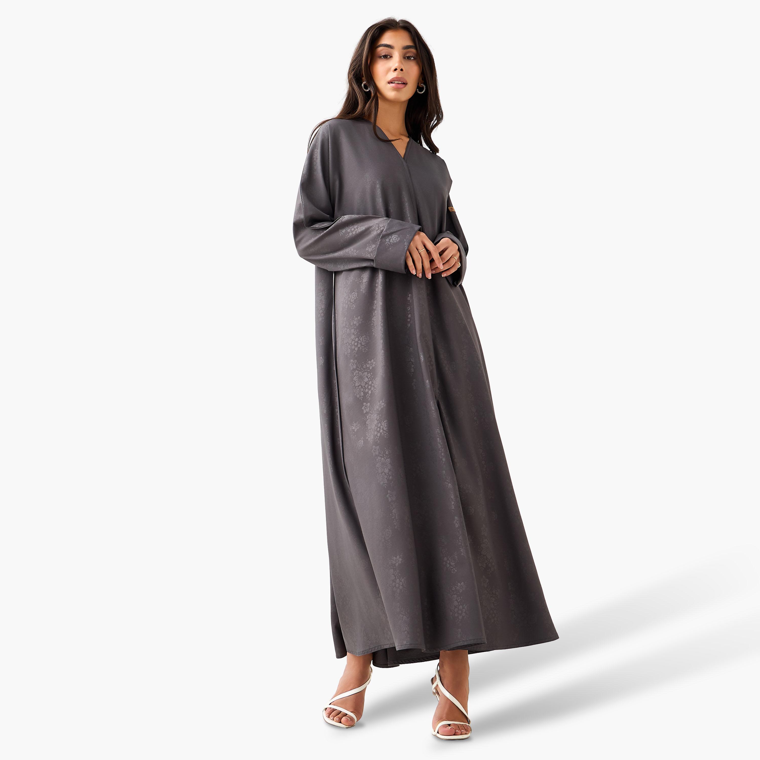 Hadiyath Al Madinah Textured Abaya with Hijab-women-arabicclothing-abayas-image-2