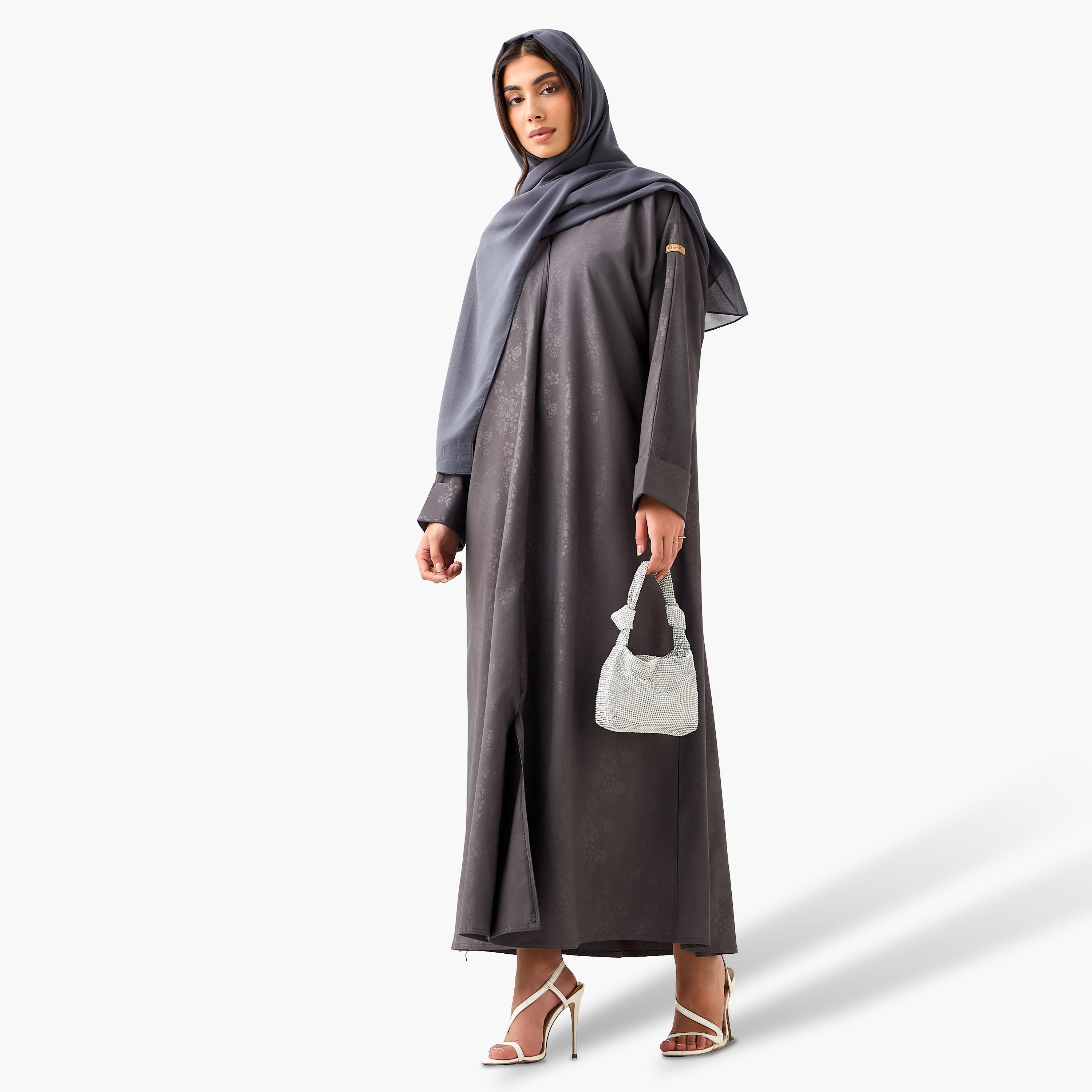 Hadiyath Al Madinah Textured Abaya with Hijab-women-arabicclothing-abayas-image-3