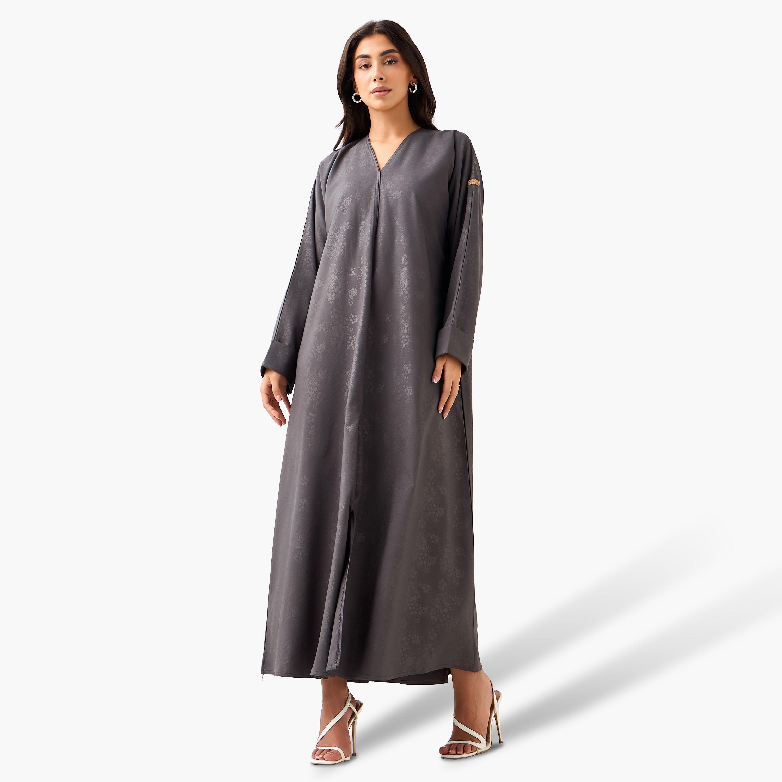 Hadiyath Al Madinah Textured Abaya with Hijab-women-arabicclothing-abayas-image-4