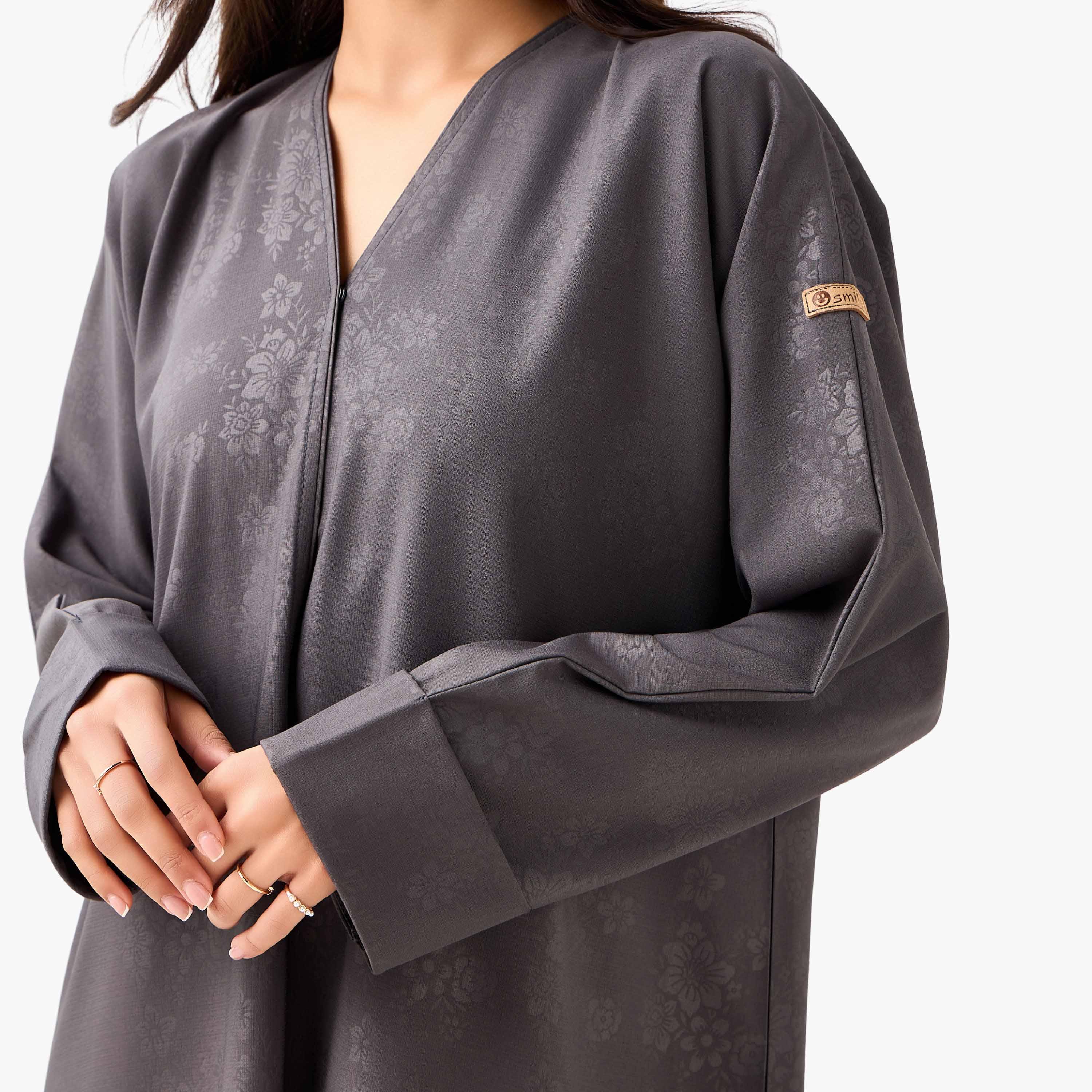 Hadiyath Al Madinah Textured Abaya with Hijab-women-arabicclothing-abayas-image-5