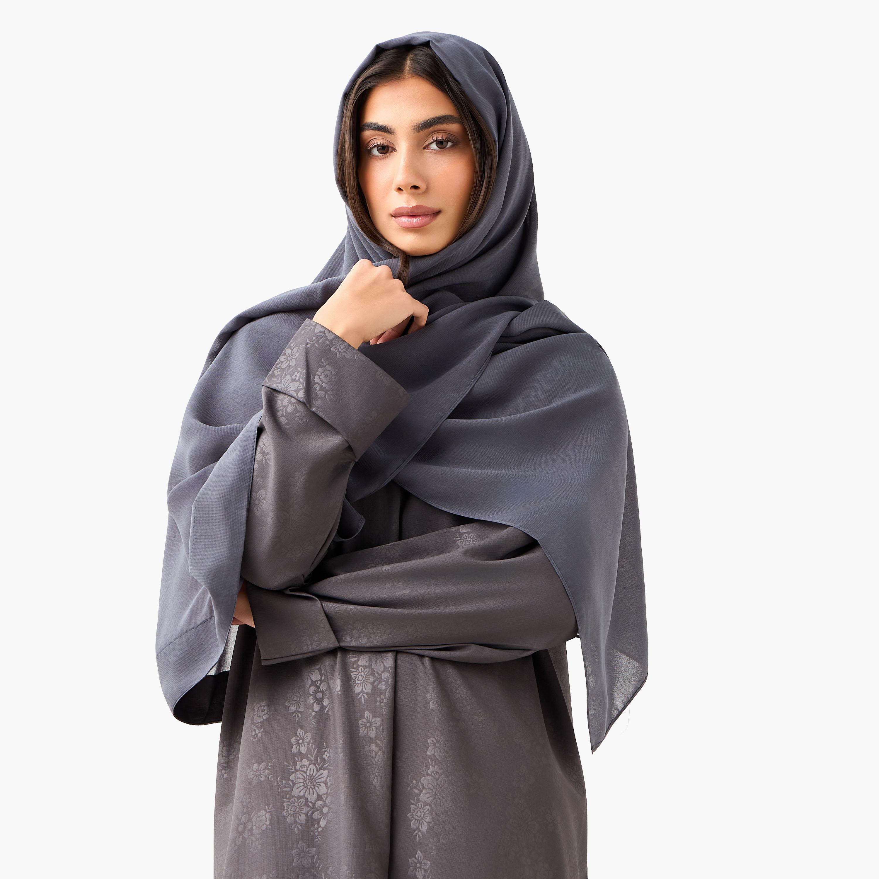 Hadiyath Al Madinah Textured Abaya with Hijab-women-arabicclothing-abayas-image-6