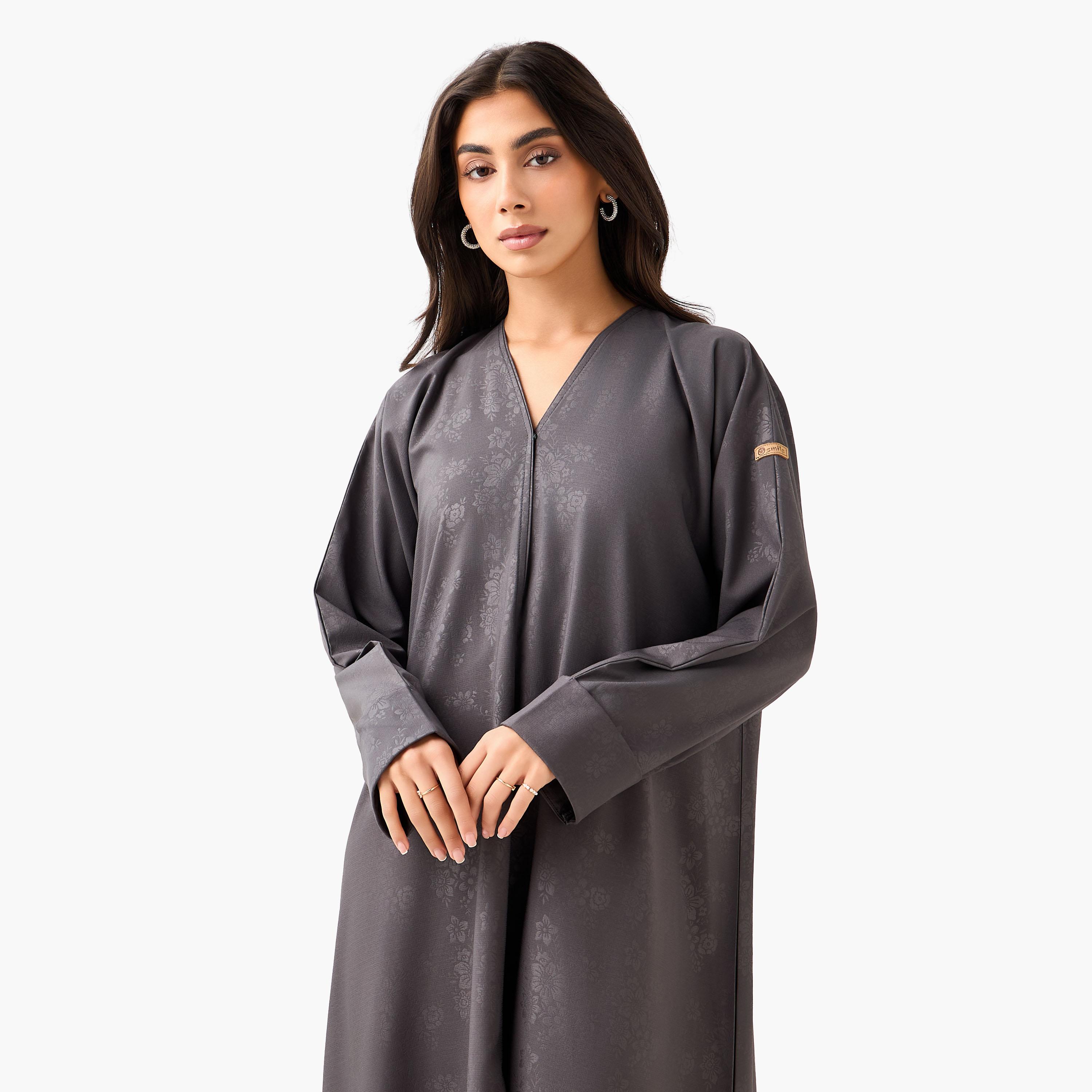 Hadiyath Al Madinah Textured Abaya with Hijab-women-arabicclothing-abayas-image-8