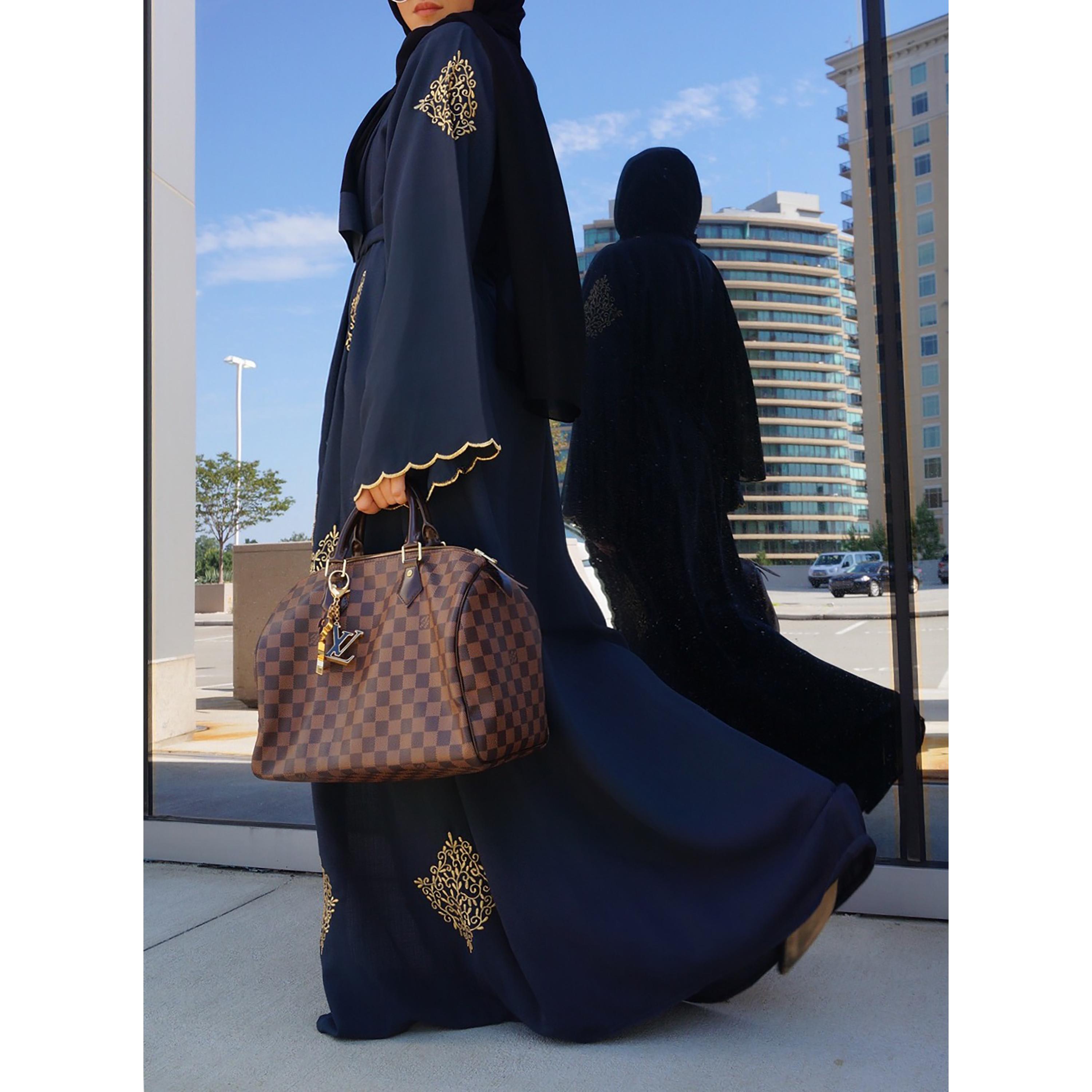Nukhbaa Embroidered Wide Sleeves Crepe Nida Evening Women's Wrap Abaya with Hijab-women-arabicclothing-abayas-image-3