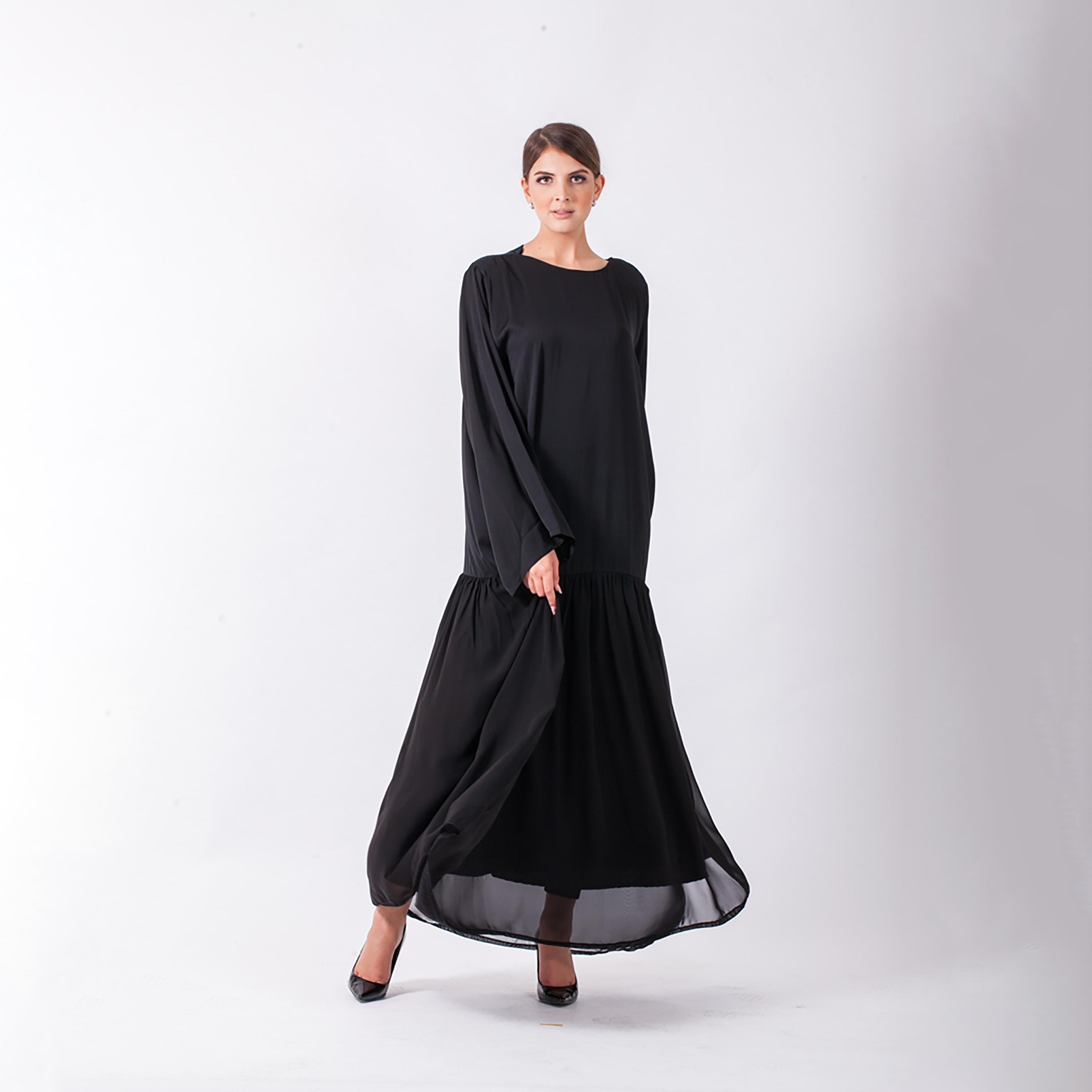 Nukhbaa Plain Jalabiya with Flared Sleeves-women-arabicclothing-abayas-image-1