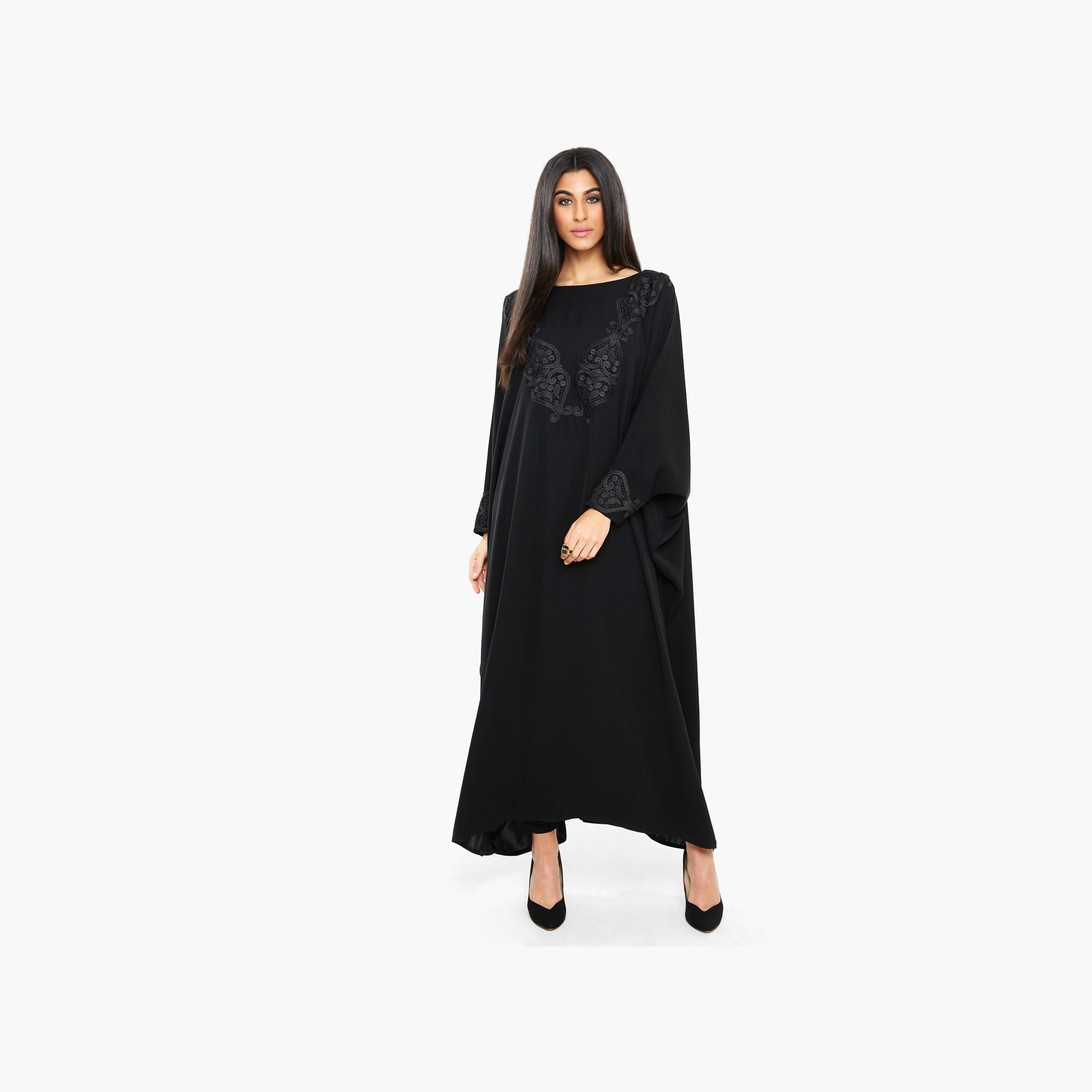 Nukhbaa Embroidered Jalabiya with Kimono Sleeves-women-arabicclothing-abayas-image-1