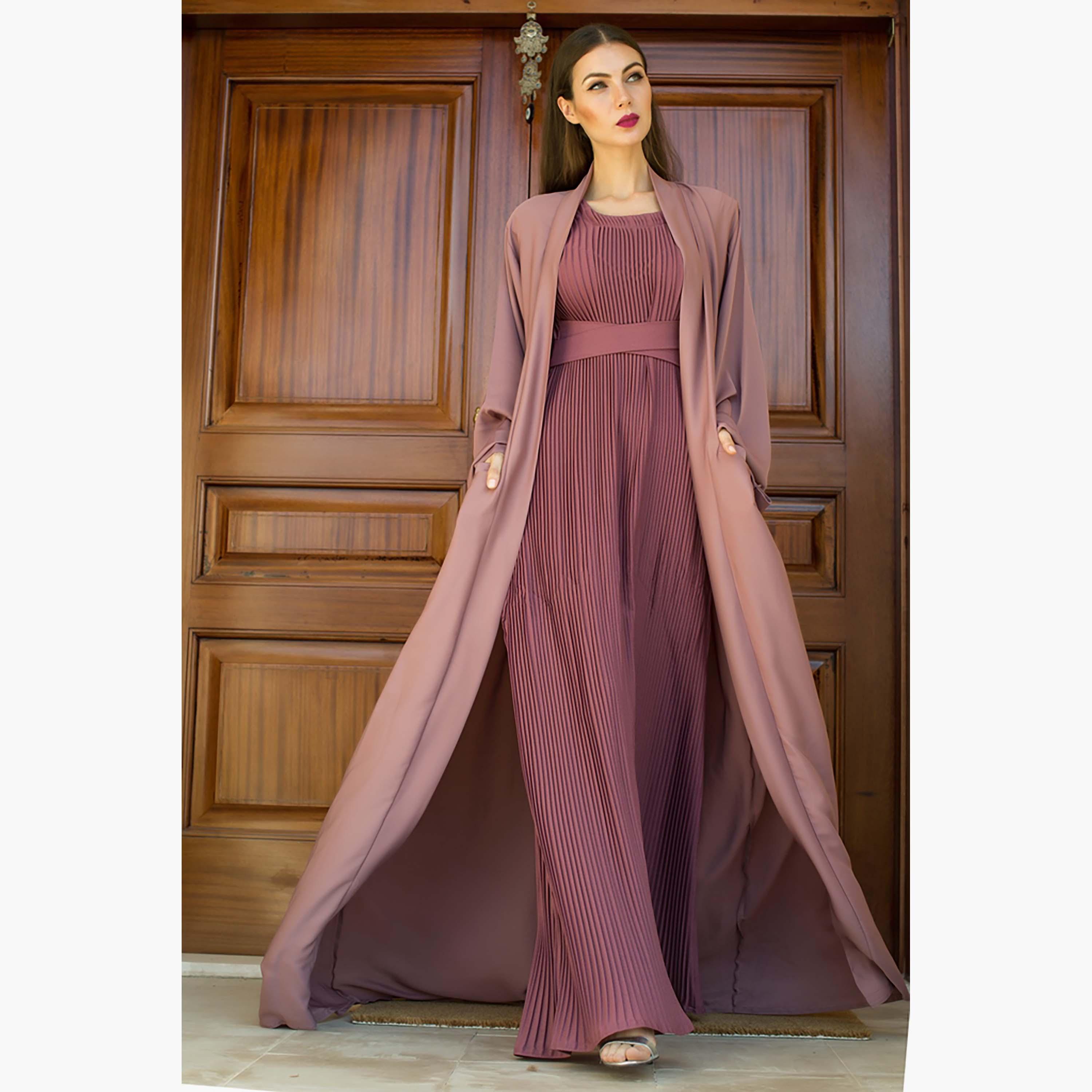 Nukhbaa 3-Piece Crepe Nida Women's Abaya and Pleated Inner with Hijab-women-arabicclothing-abayas-image-1