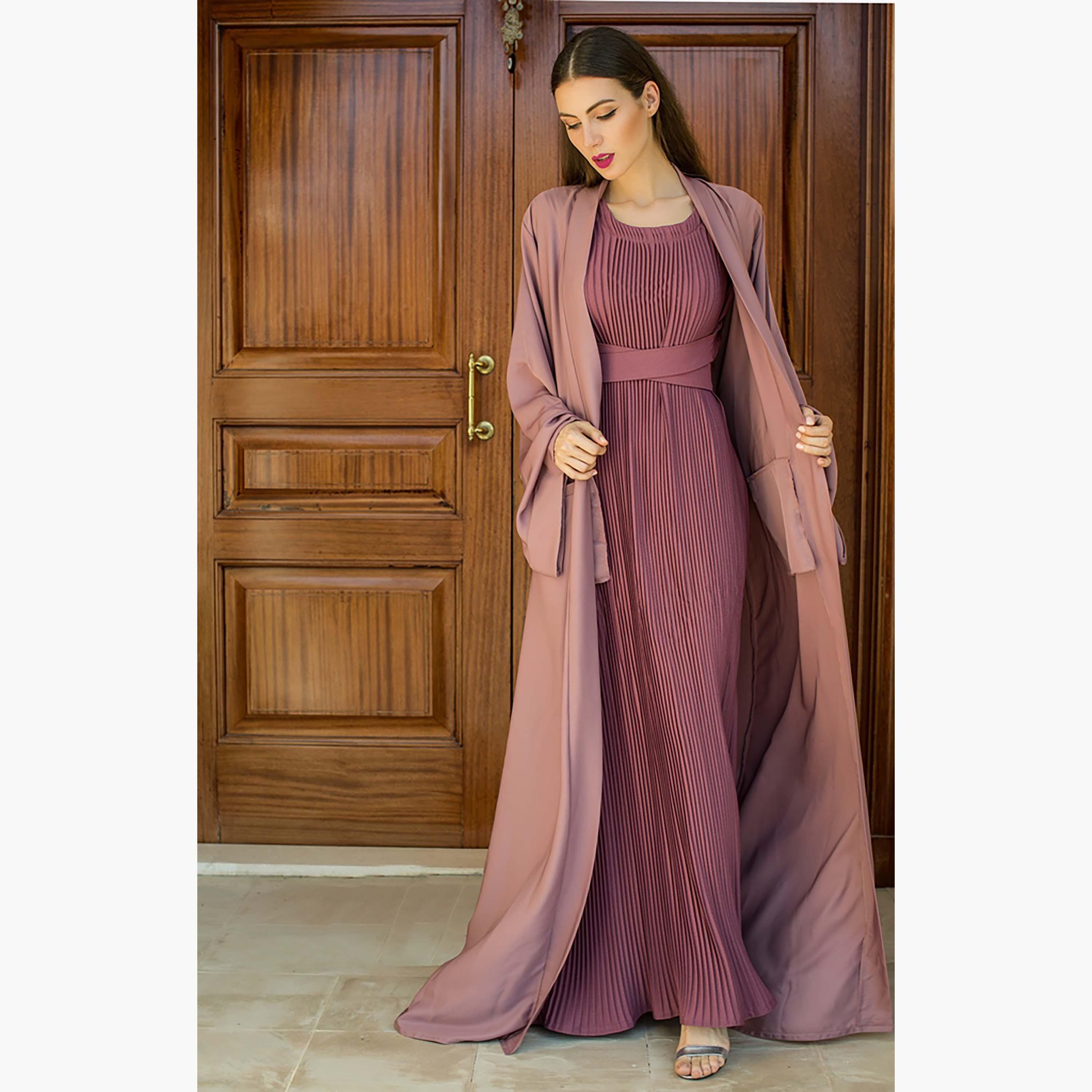Nukhbaa 3-Piece Crepe Nida Women's Abaya and Pleated Inner with Hijab-women-arabicclothing-abayas-image-2