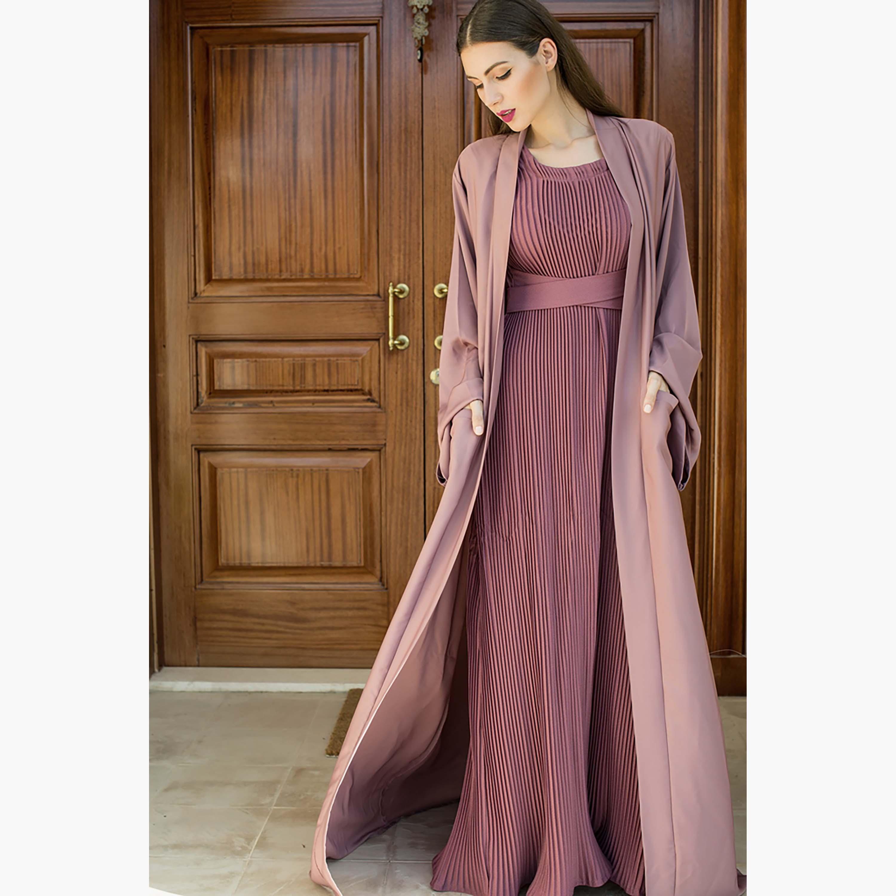 Nukhbaa 3-Piece Crepe Nida Women's Abaya and Pleated Inner with Hijab-women-arabicclothing-abayas-image-3