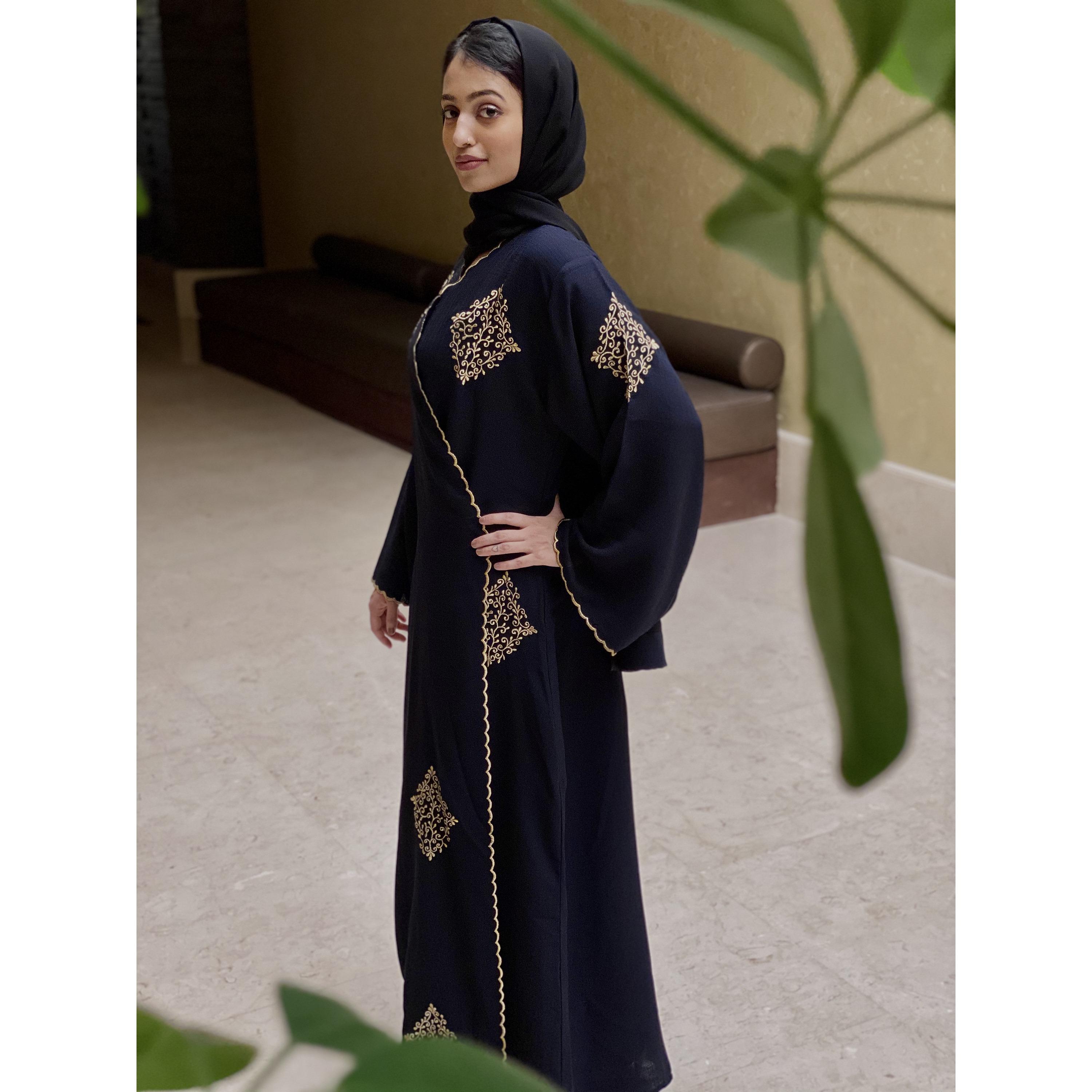 Nukhbaa Embroidered Wide Sleeves Crepe Nida Evening Women's Wrap Abaya with Hijab-women-arabicclothing-abayas-image-3