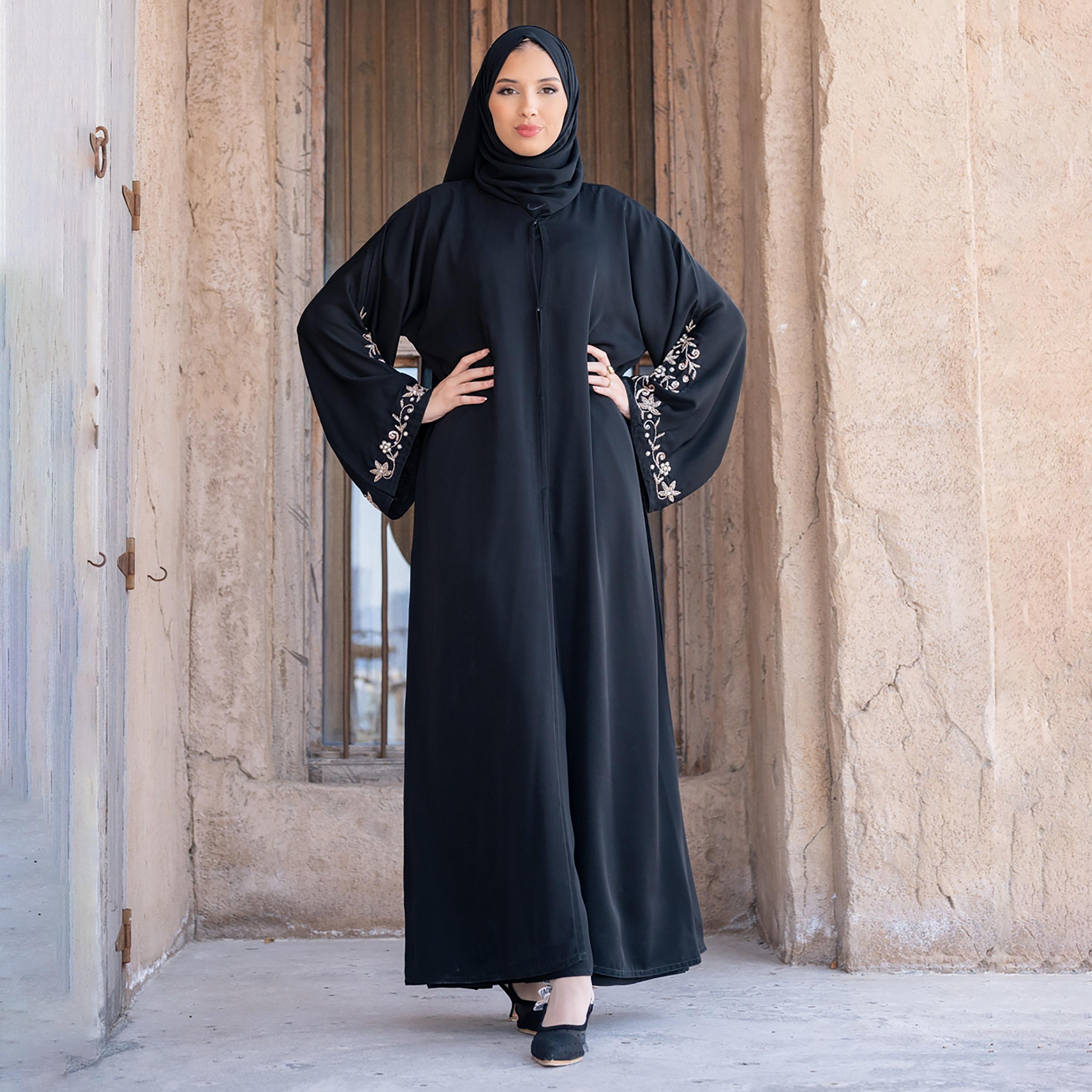 Buy Women s Nukhbaa Embellished Beaded Detailed Sleeves Abaya with Hijab Online Centrepoint UAE