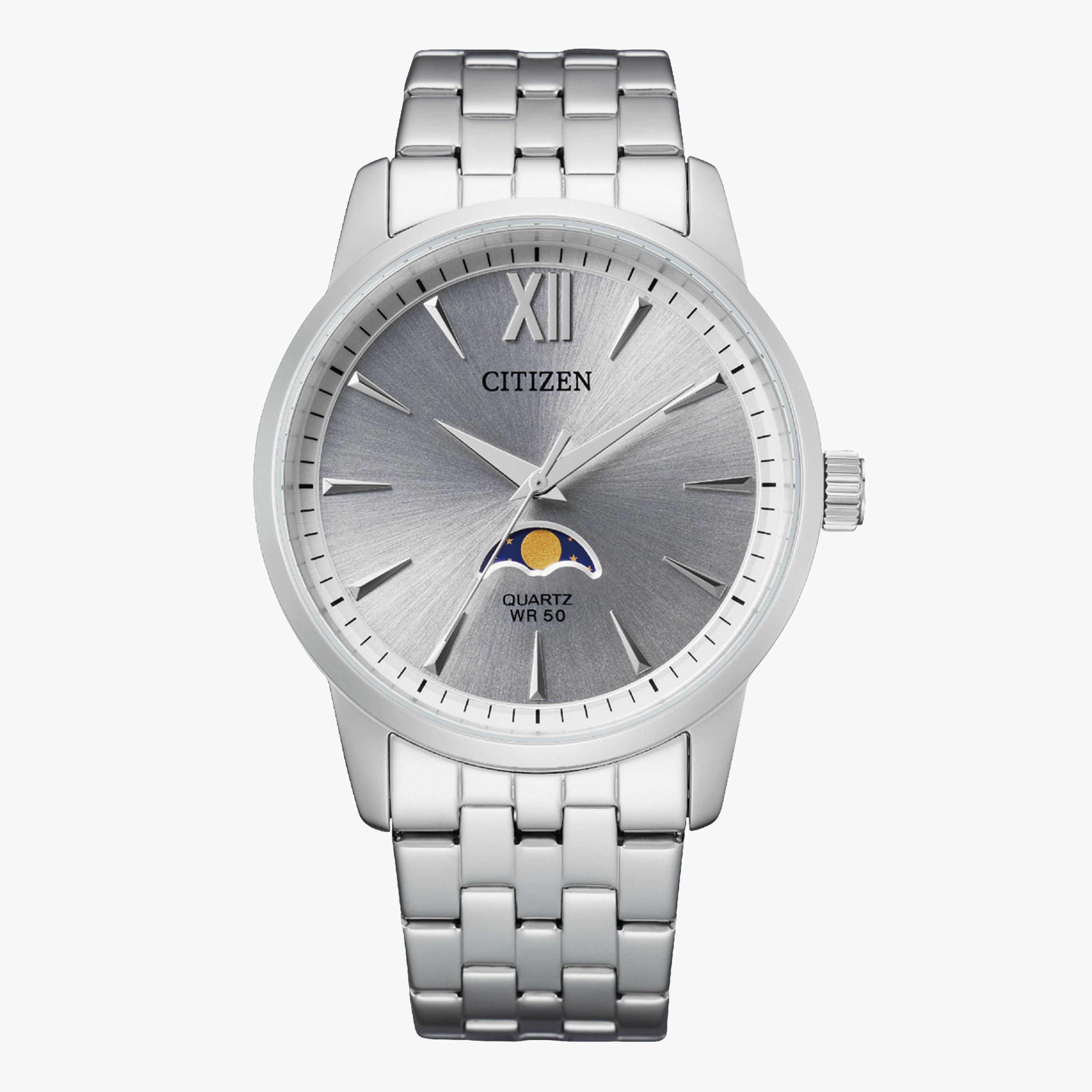 Citizen Men's Silver Analog Moon Phase Metal Strap Watch AK5000 54A-men-watchesandjewellery-watches-image-1