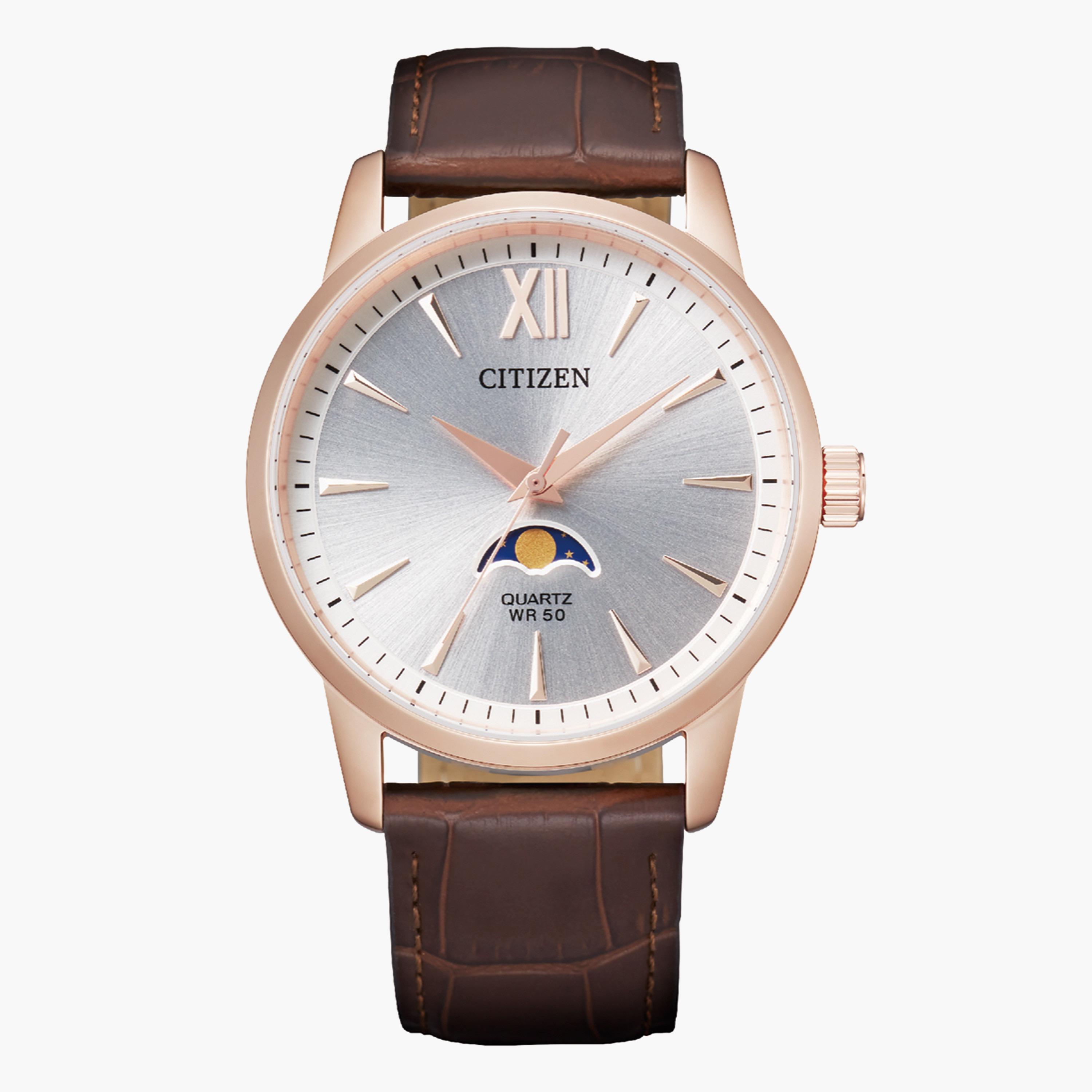 ساعة تناظرية بنيّة مراحل القمر بحزام جلد للرجال من سيتيزن - AK5003 05A-men-watchesandjewellery-watches-image-1