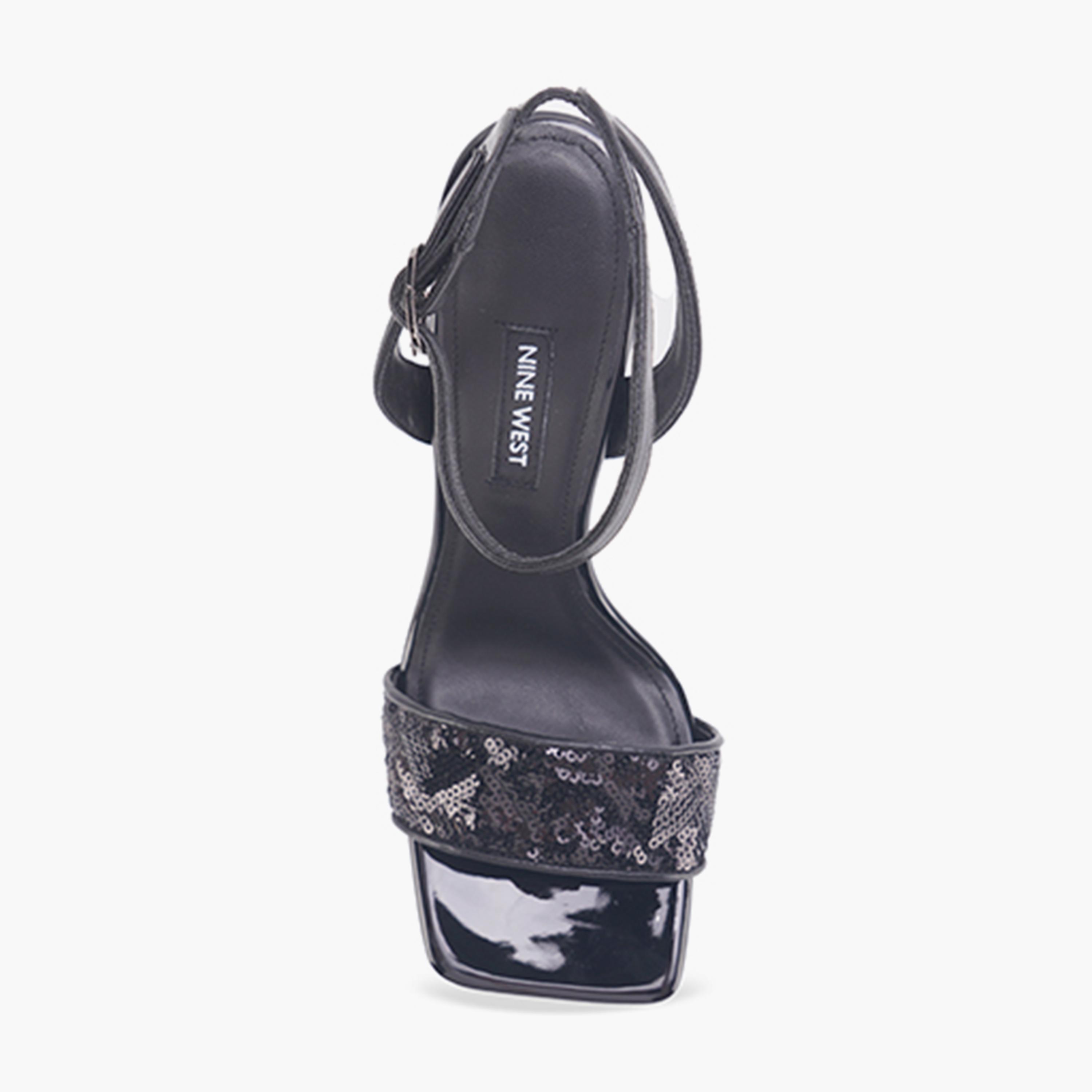 Nine West Women's Glitter Stiletto Heel Sandals with Embellished Details | ALIVA-women-shoes-heels-image-5