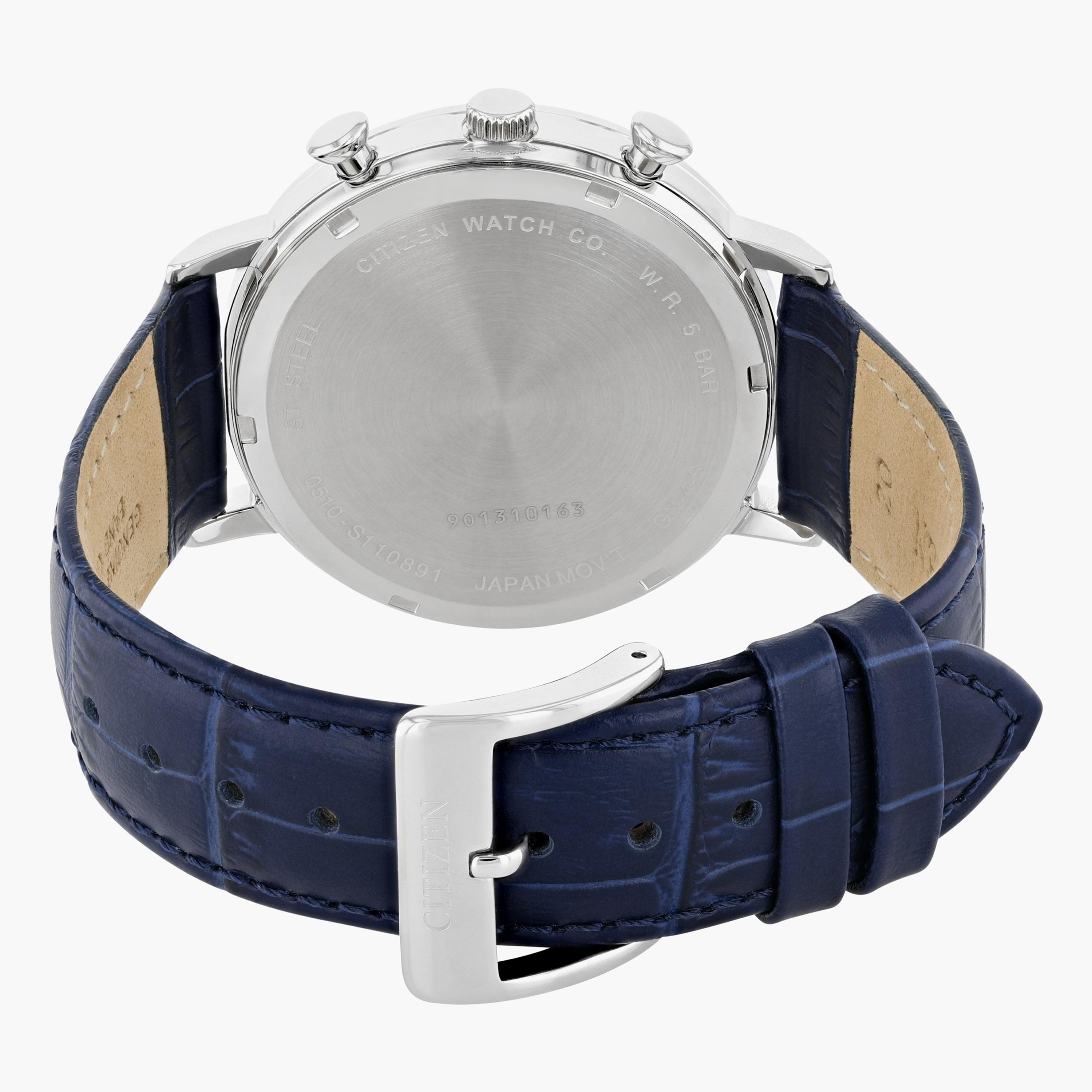 ساعة كرونوجراف زرقاء بحزام جلد للرجال من سيتيزن - AN3610 04H-men-watchesandjewellery-watches-image-2