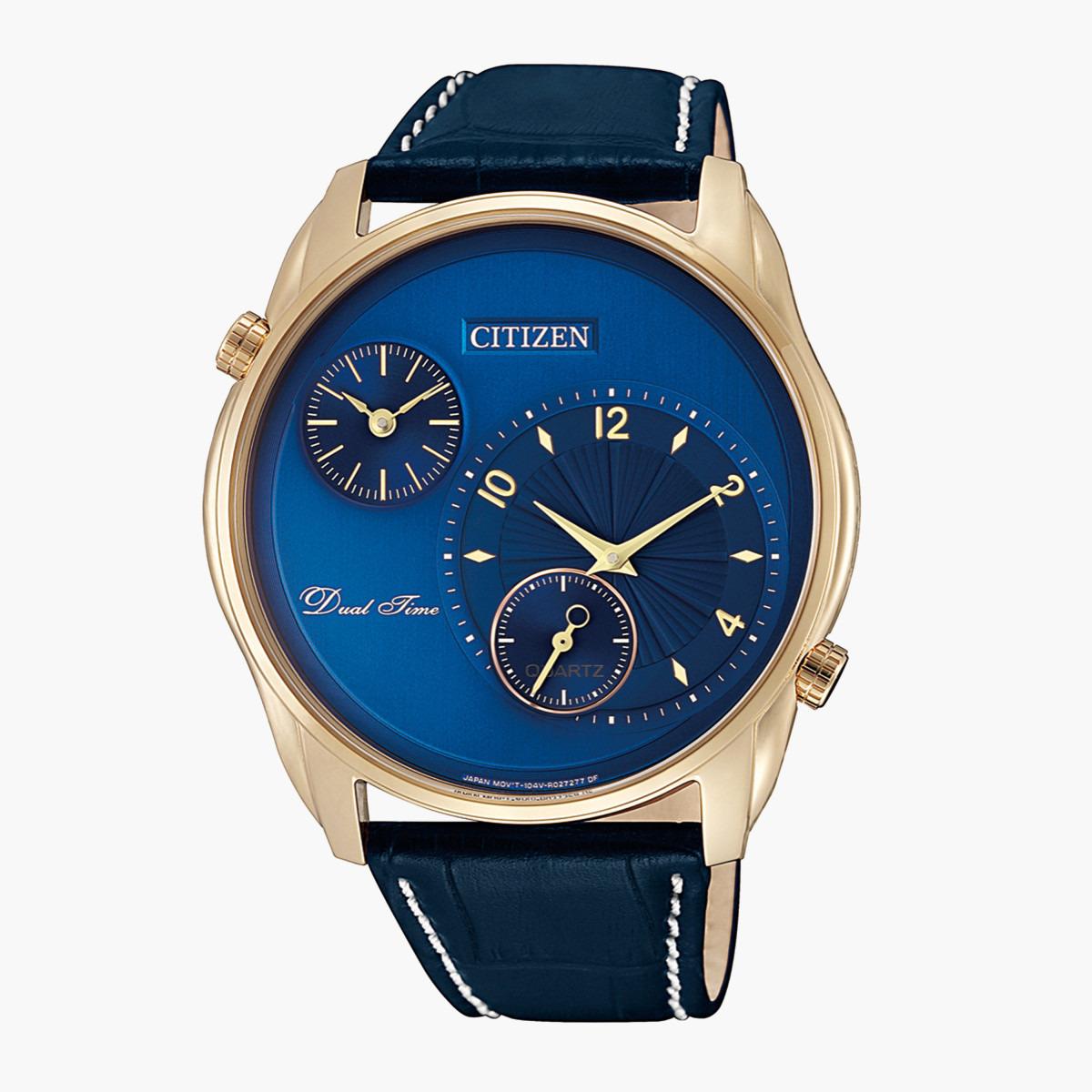 ساعة كرونوجراف زرقاء توقيت مزدوج بحزام جلد للرجال من سيتيزن - AO303300L-men-watchesandjewellery-watches-image-1