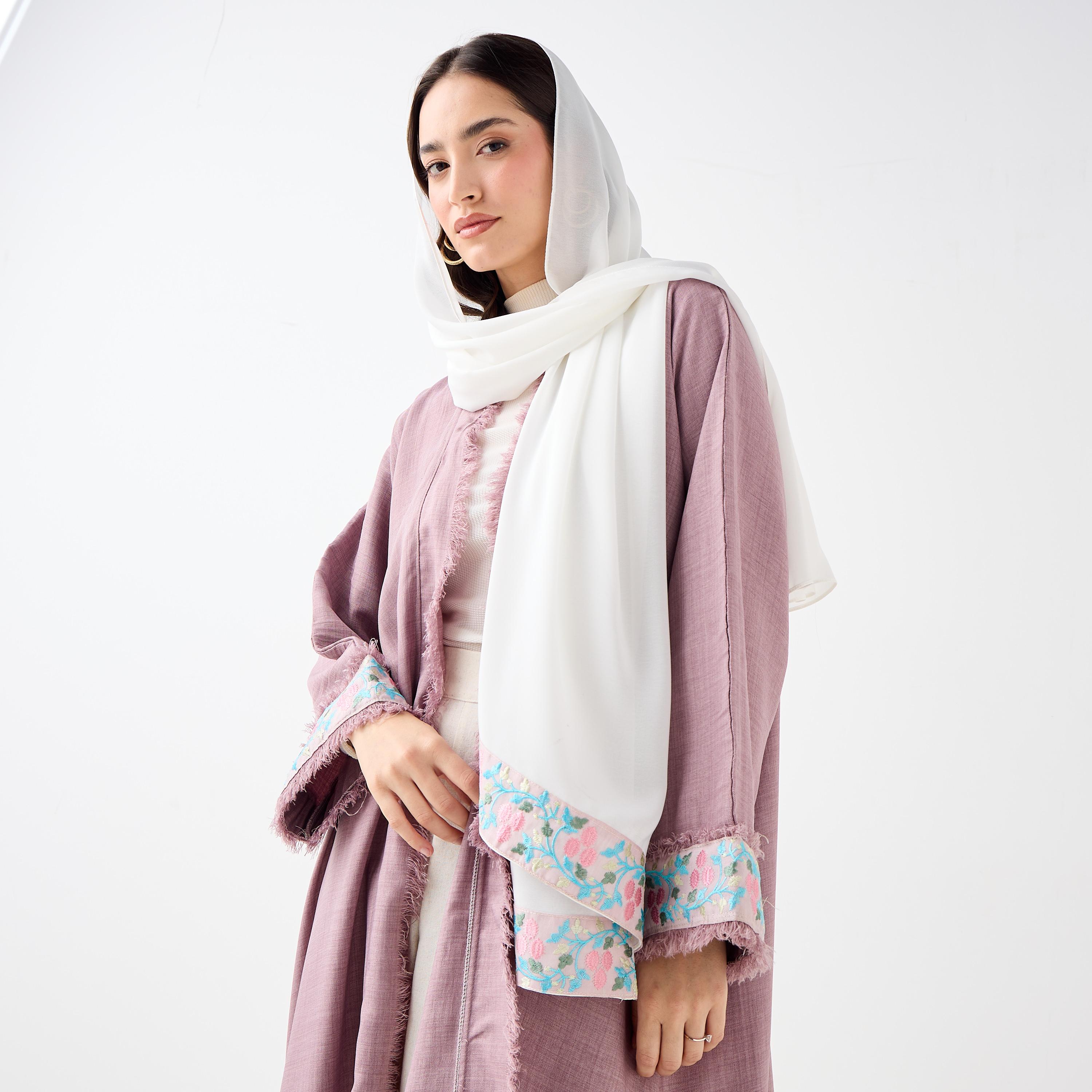 Hadiyath Al Madinah Embroidered Open Front Abaya-women-arabicclothing-abayas-image-2