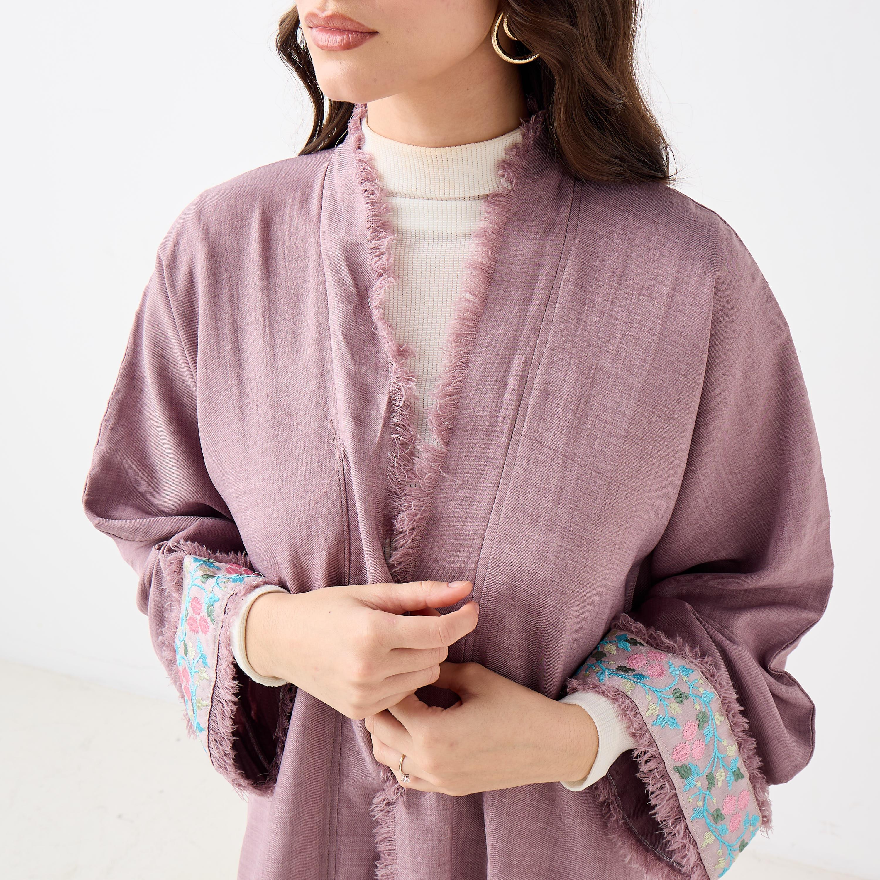 Hadiyath Al Madinah Embroidered Open Front Abaya-women-arabicclothing-abayas-image-3