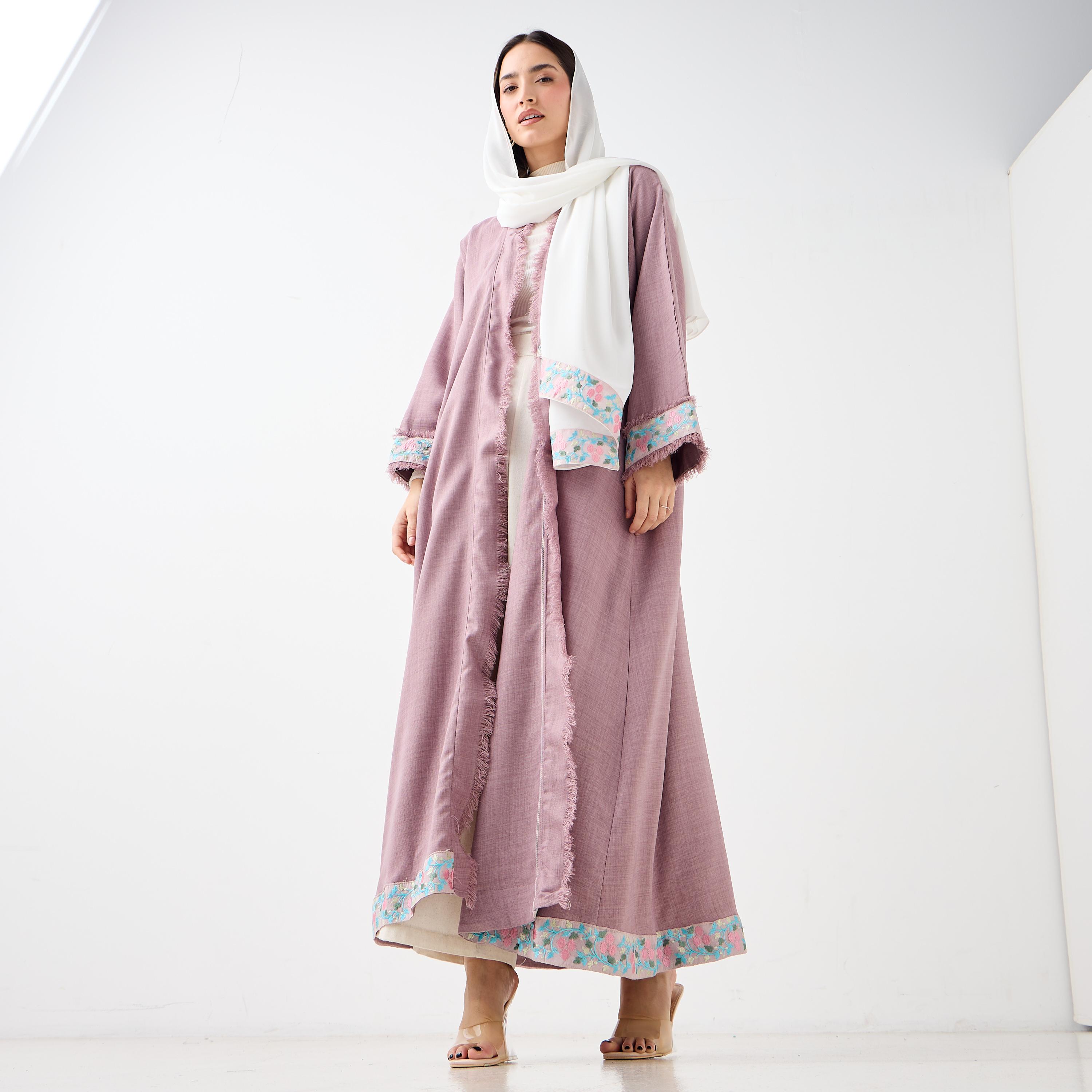 Hadiyath Al Madinah Embroidered Open Front Abaya-women-arabicclothing-abayas-image-4