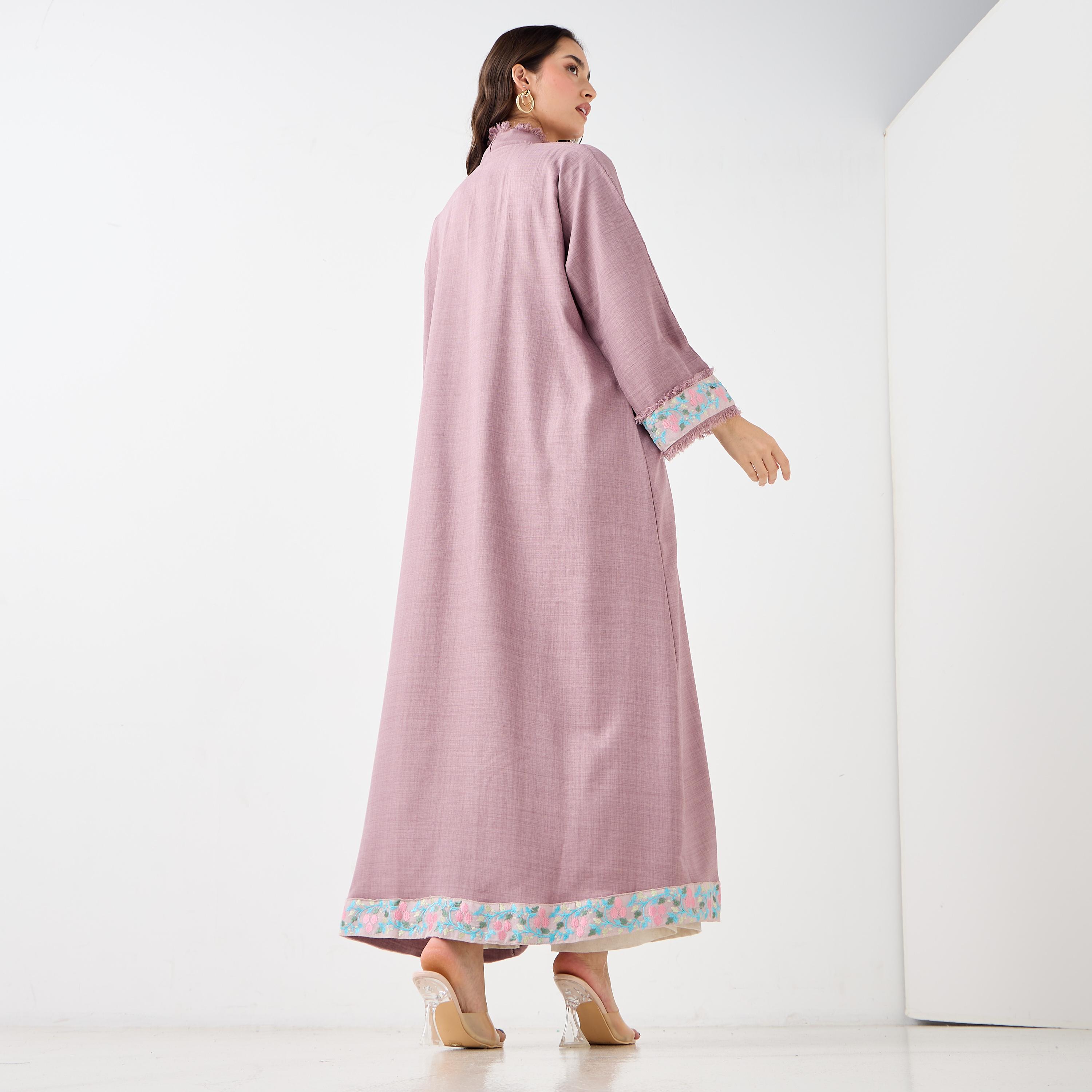 Hadiyath Al Madinah Embroidered Open Front Abaya-women-arabicclothing-abayas-image-5