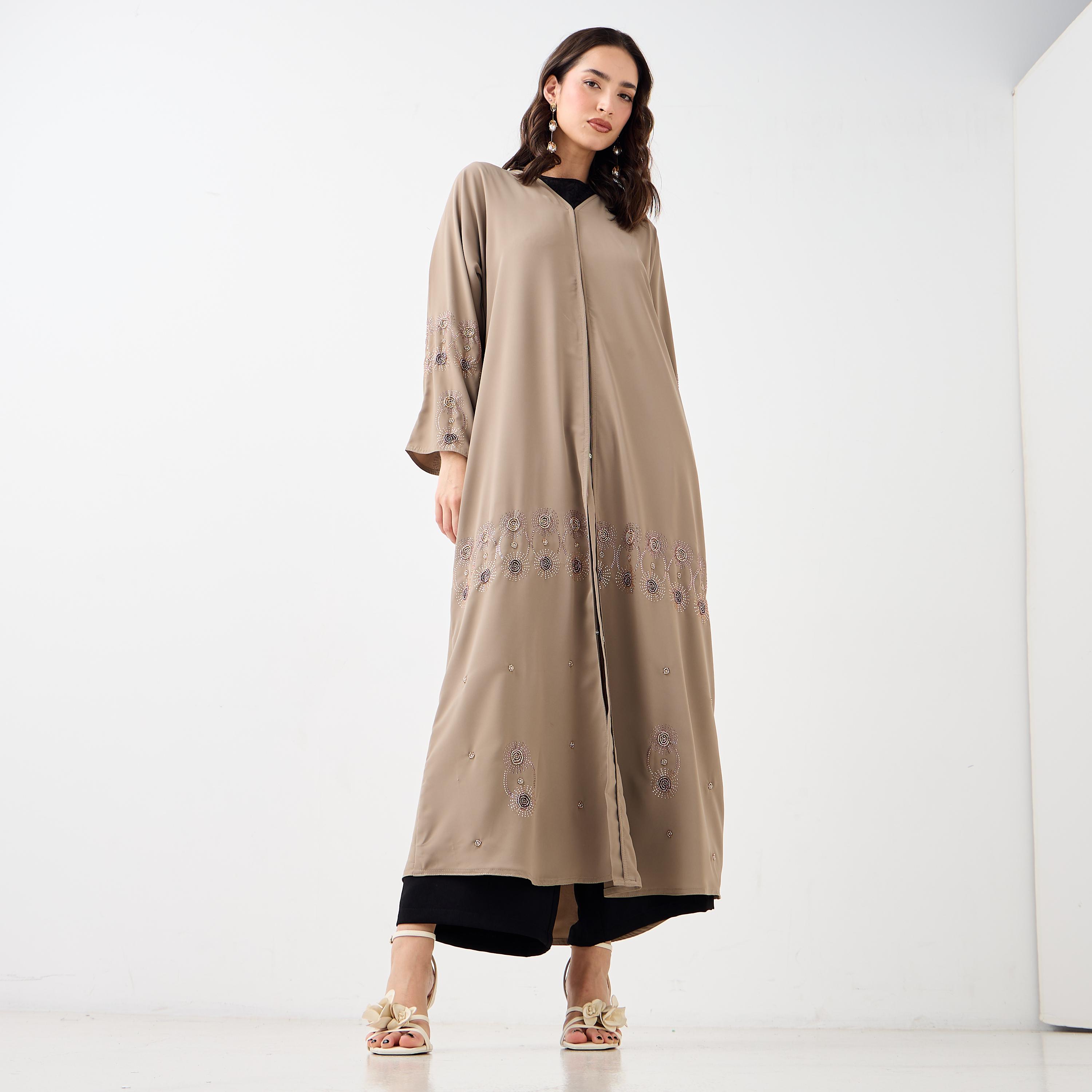 Hadiyath Al Madinah Embellished V-neck Abaya-women-arabicclothing-abayas-image-1