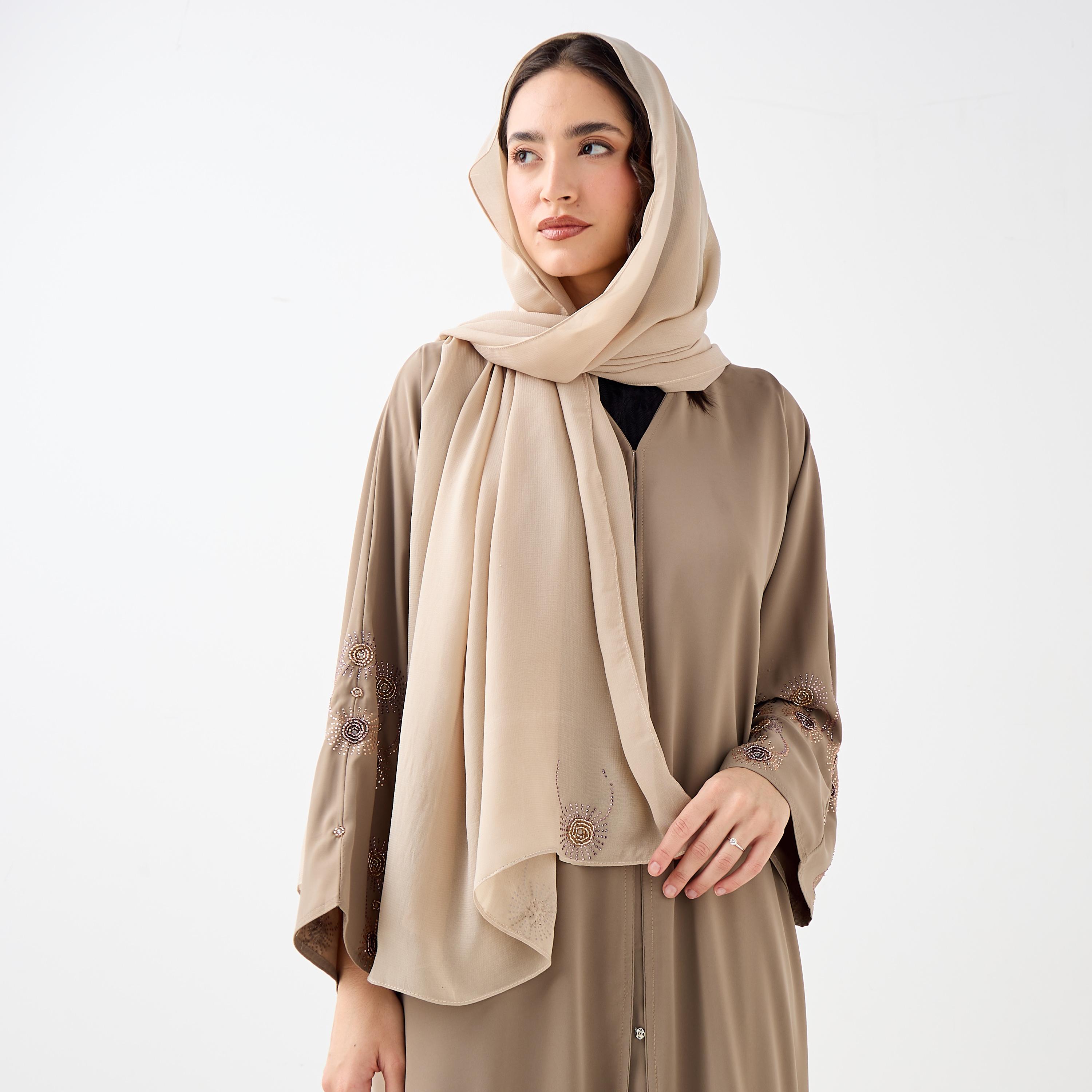 Hadiyath Al Madinah Embellished V-neck Abaya-women-arabicclothing-abayas-image-2