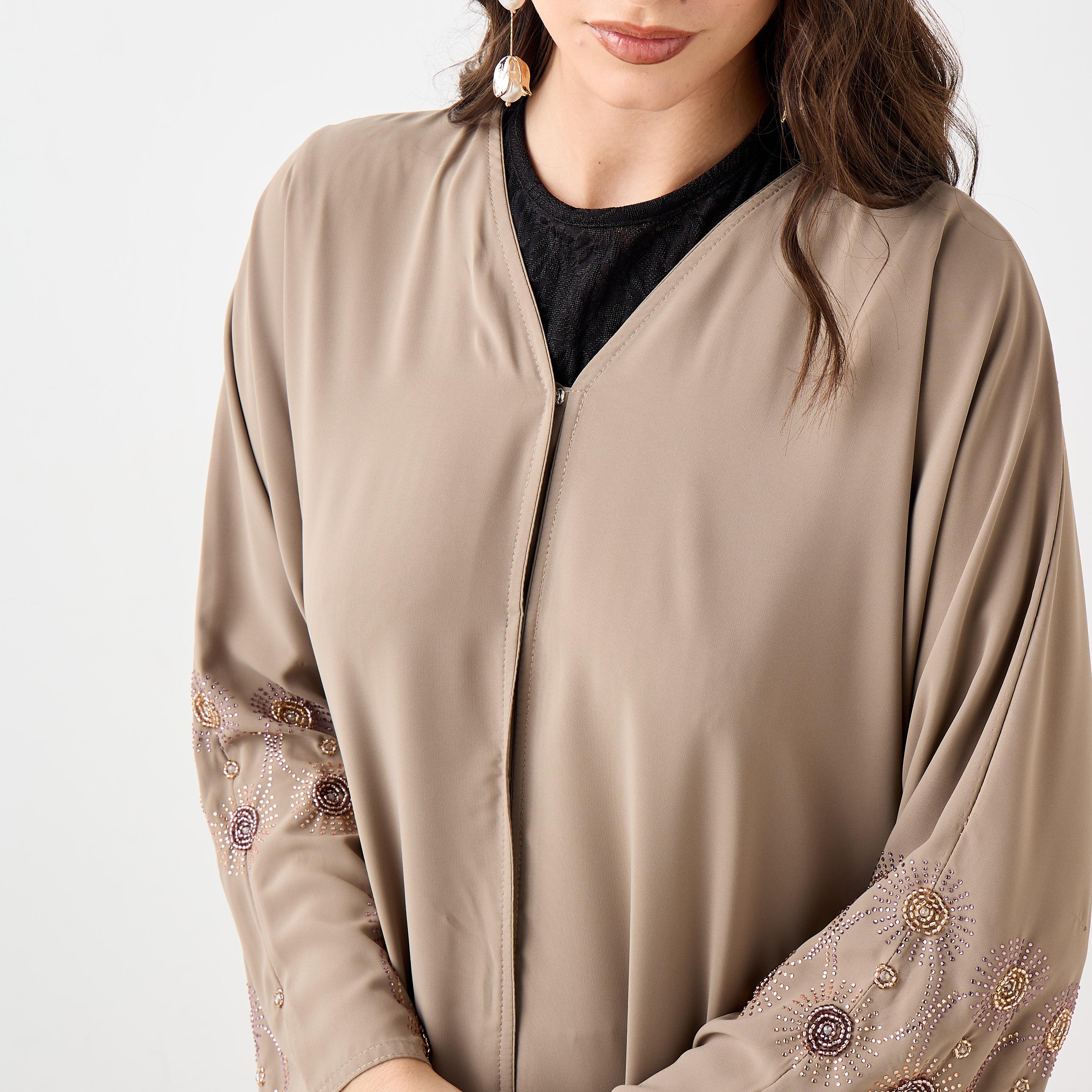 Hadiyath Al Madinah Embellished V-neck Abaya-women-arabicclothing-abayas-image-3