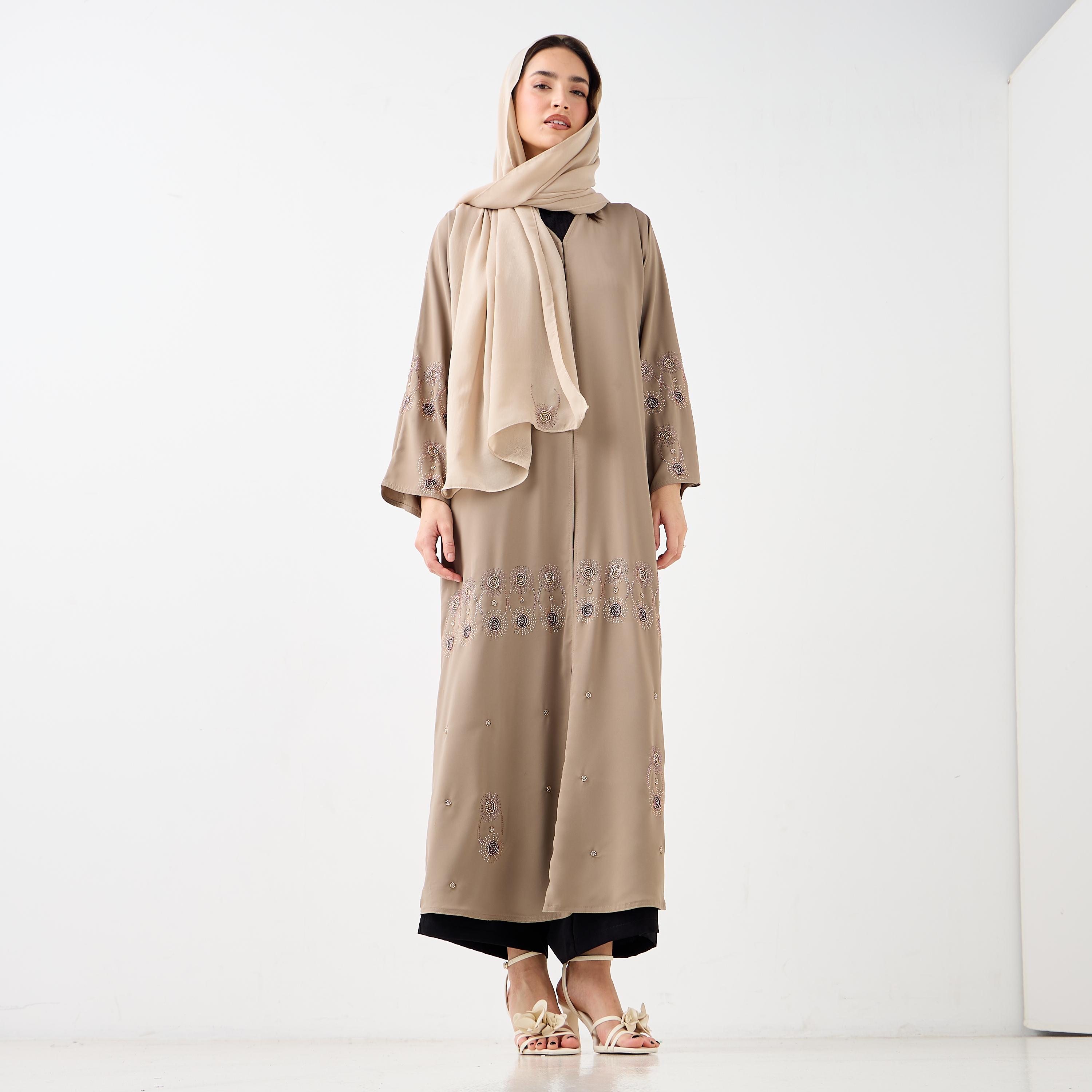 Hadiyath Al Madinah Embellished V-neck Abaya-women-arabicclothing-abayas-image-4