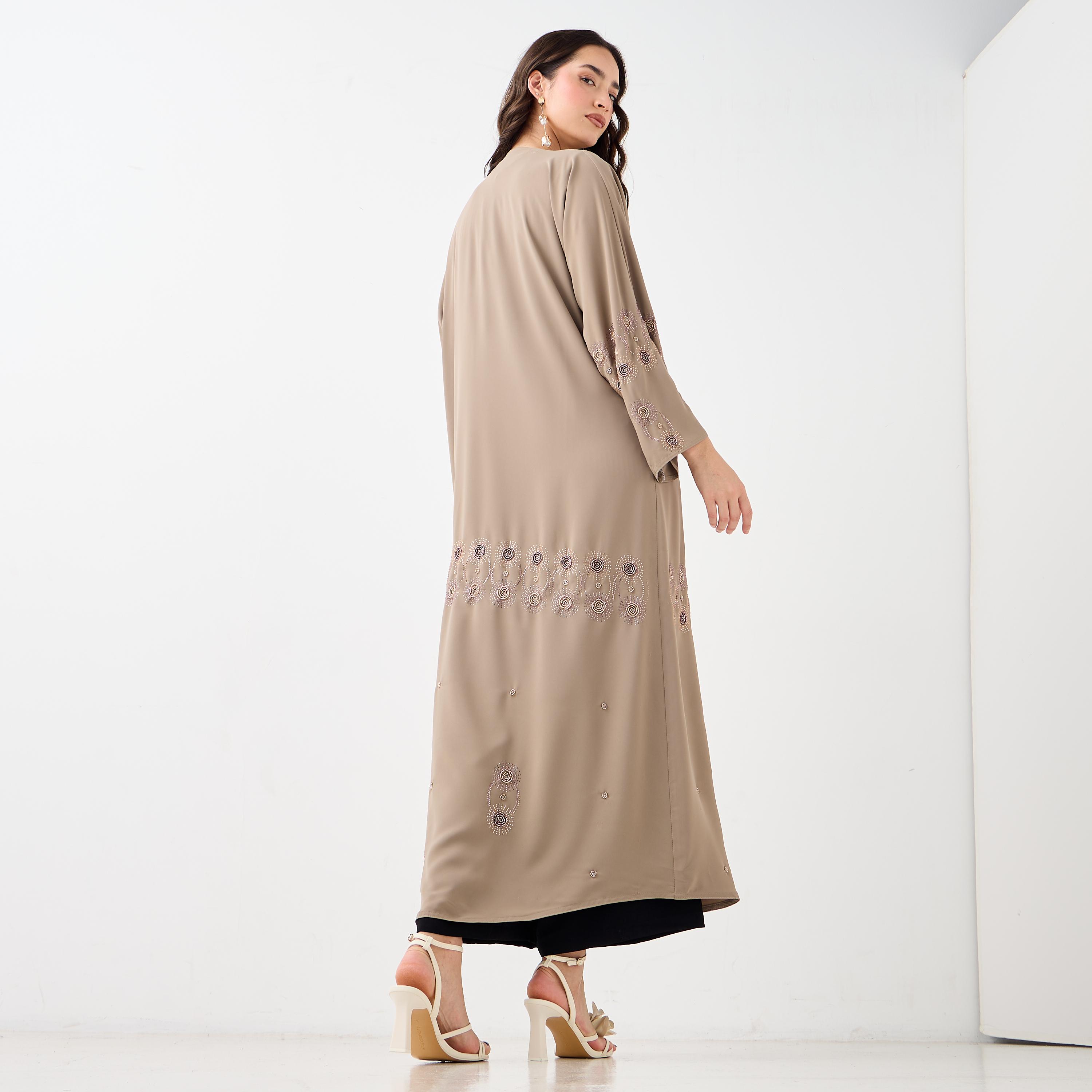 Hadiyath Al Madinah Embellished V-neck Abaya-women-arabicclothing-abayas-image-5