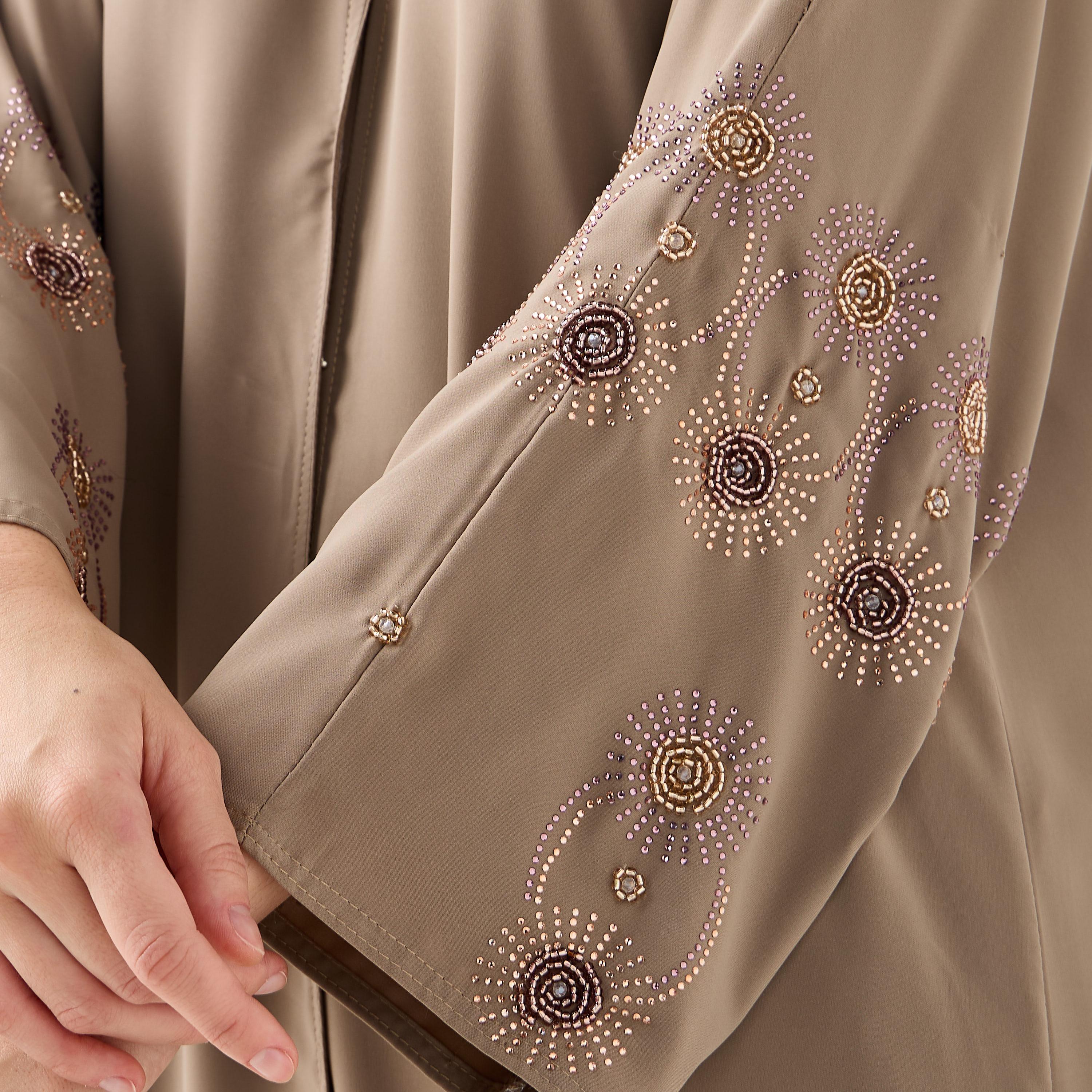 Hadiyath Al Madinah Embellished V-neck Abaya-women-arabicclothing-abayas-image-6