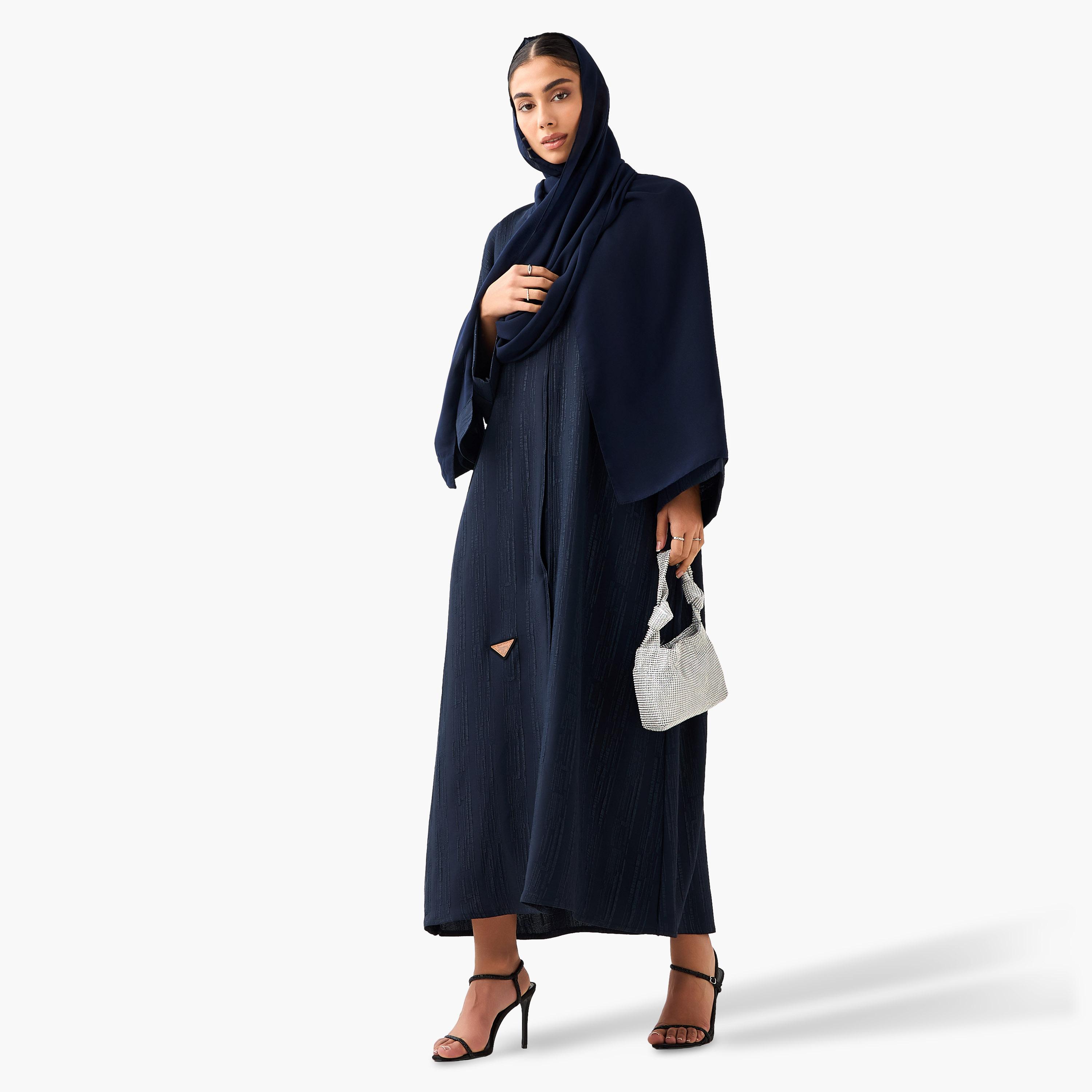 Hadiyath Al Madinah Textured Abaya with Hijab-women-arabicclothing-abayas-image-1