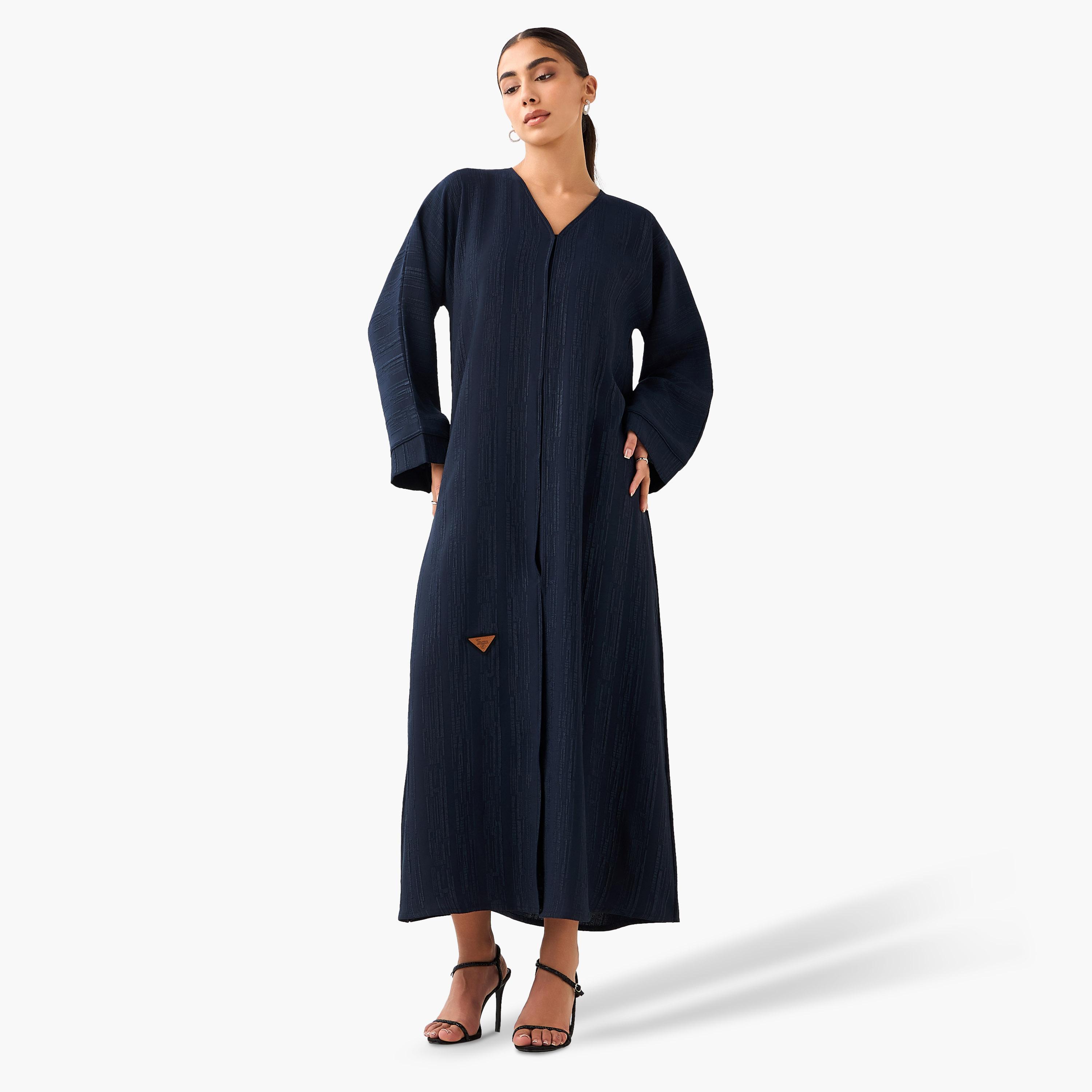 Hadiyath Al Madinah Textured Abaya with Hijab-women-arabicclothing-abayas-image-2
