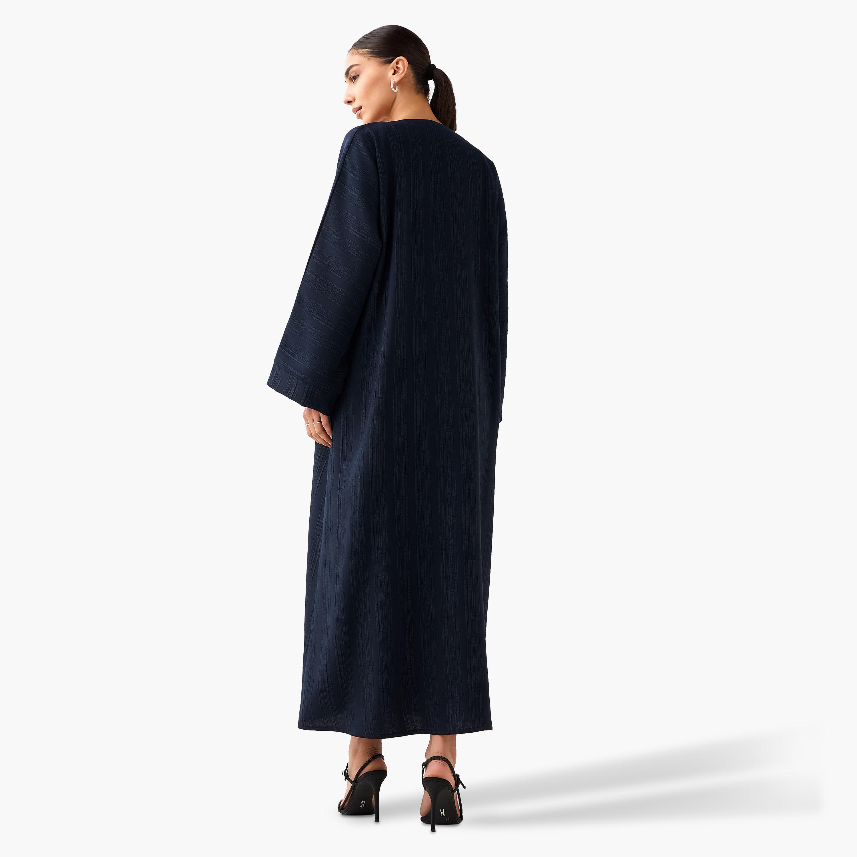 Hadiyath Al Madinah Textured Abaya with Hijab-women-arabicclothing-abayas-image-4