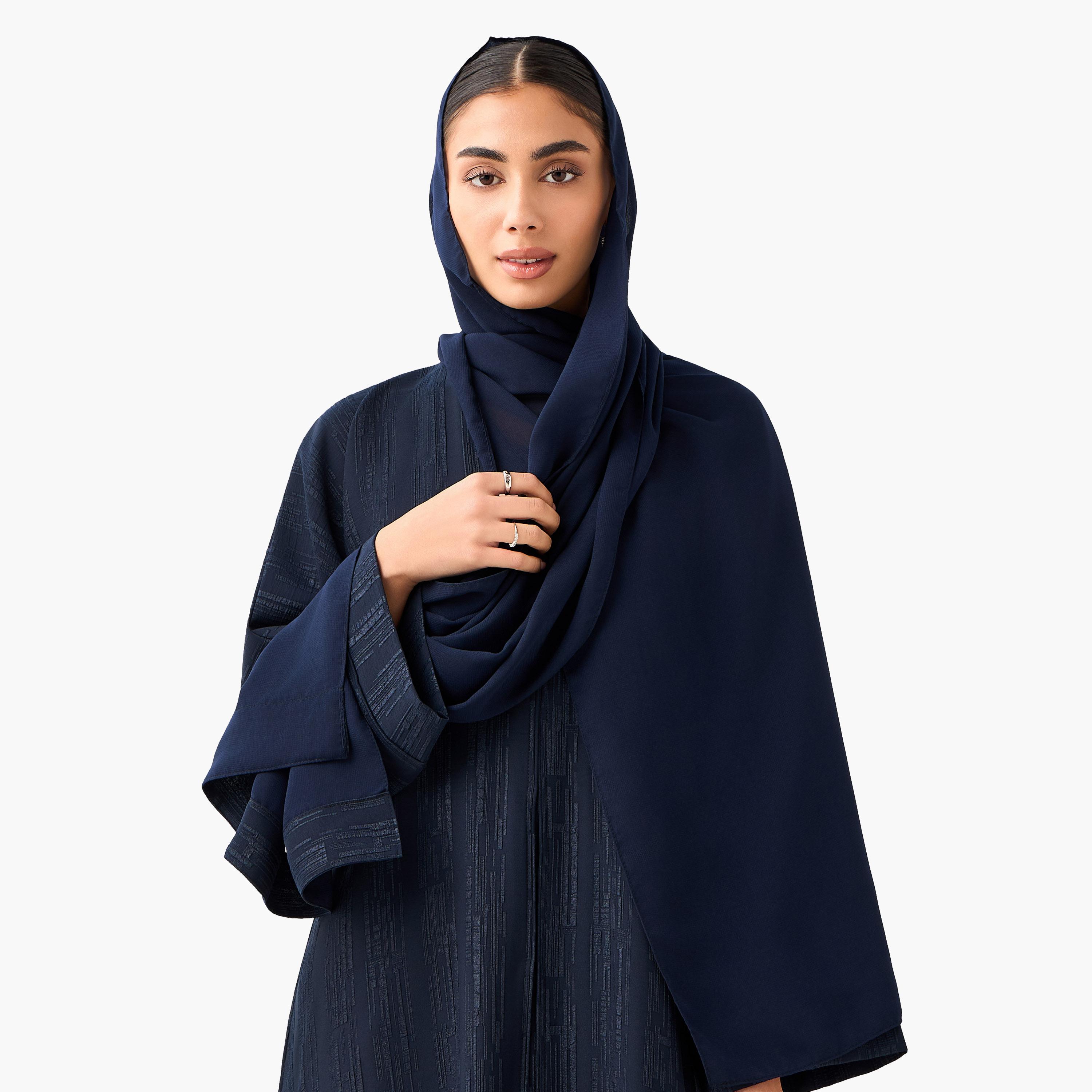 Hadiyath Al Madinah Textured Abaya with Hijab-women-arabicclothing-abayas-image-5