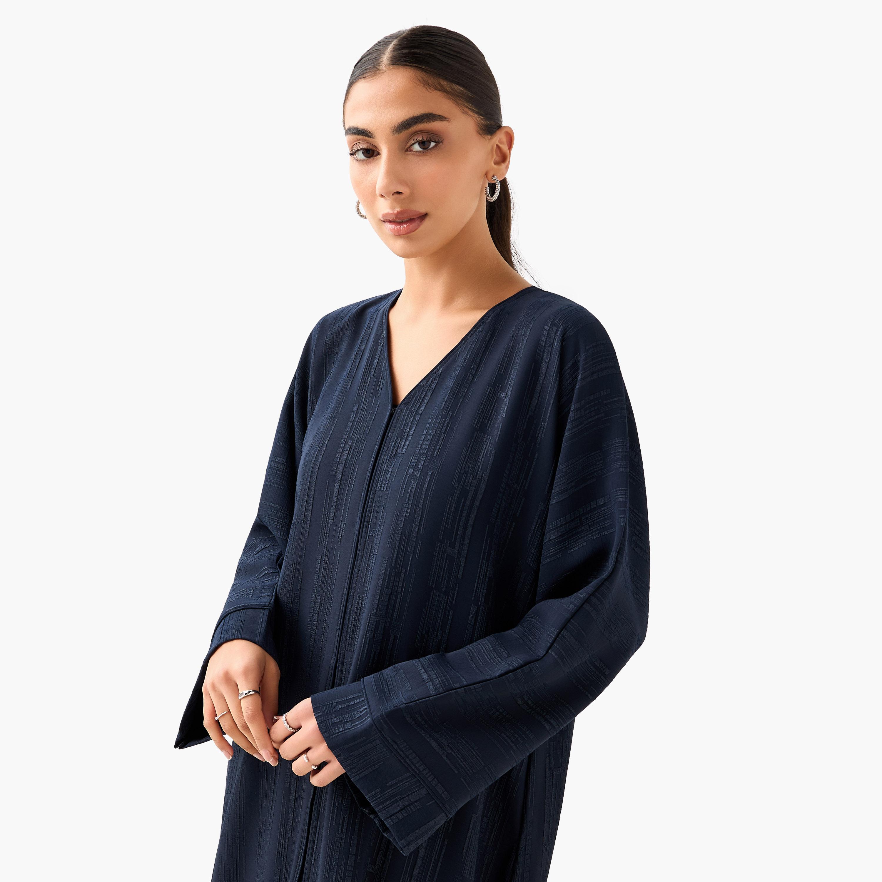 Hadiyath Al Madinah Textured Abaya with Hijab-women-arabicclothing-abayas-image-6