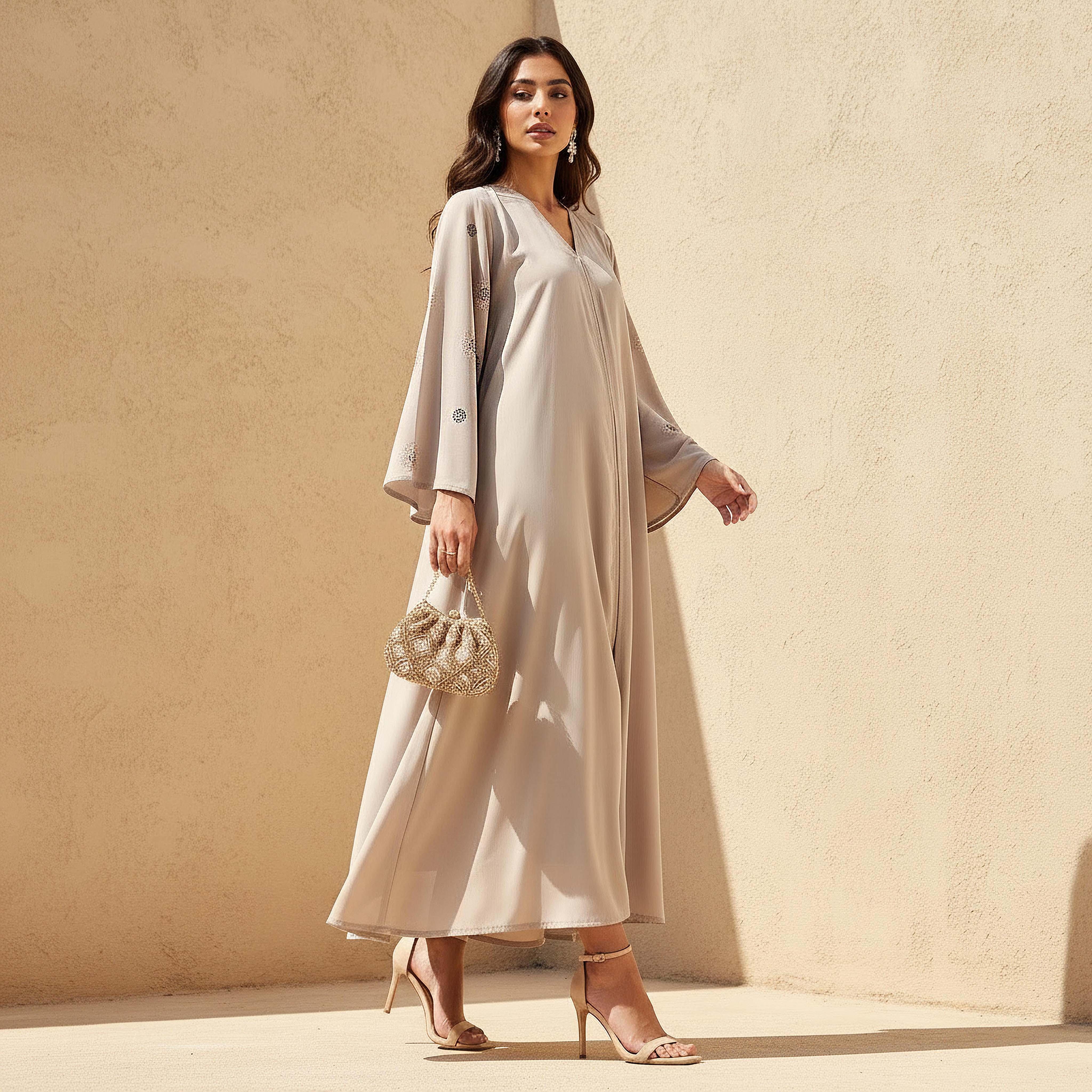 Hadiyath Al Madinah Embellished Abaya with Hijab-women-arabicclothing-abayas-image-2