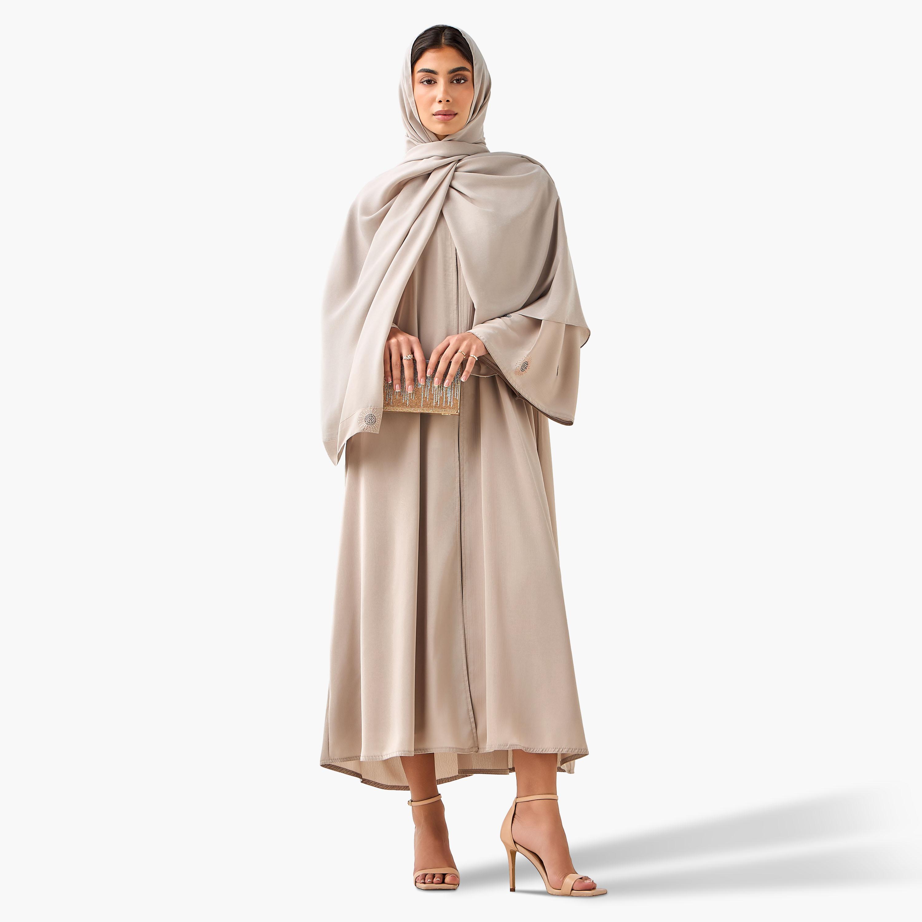 Hadiyath Al Madinah Embellished Abaya with Hijab-women-arabicclothing-abayas-image-3