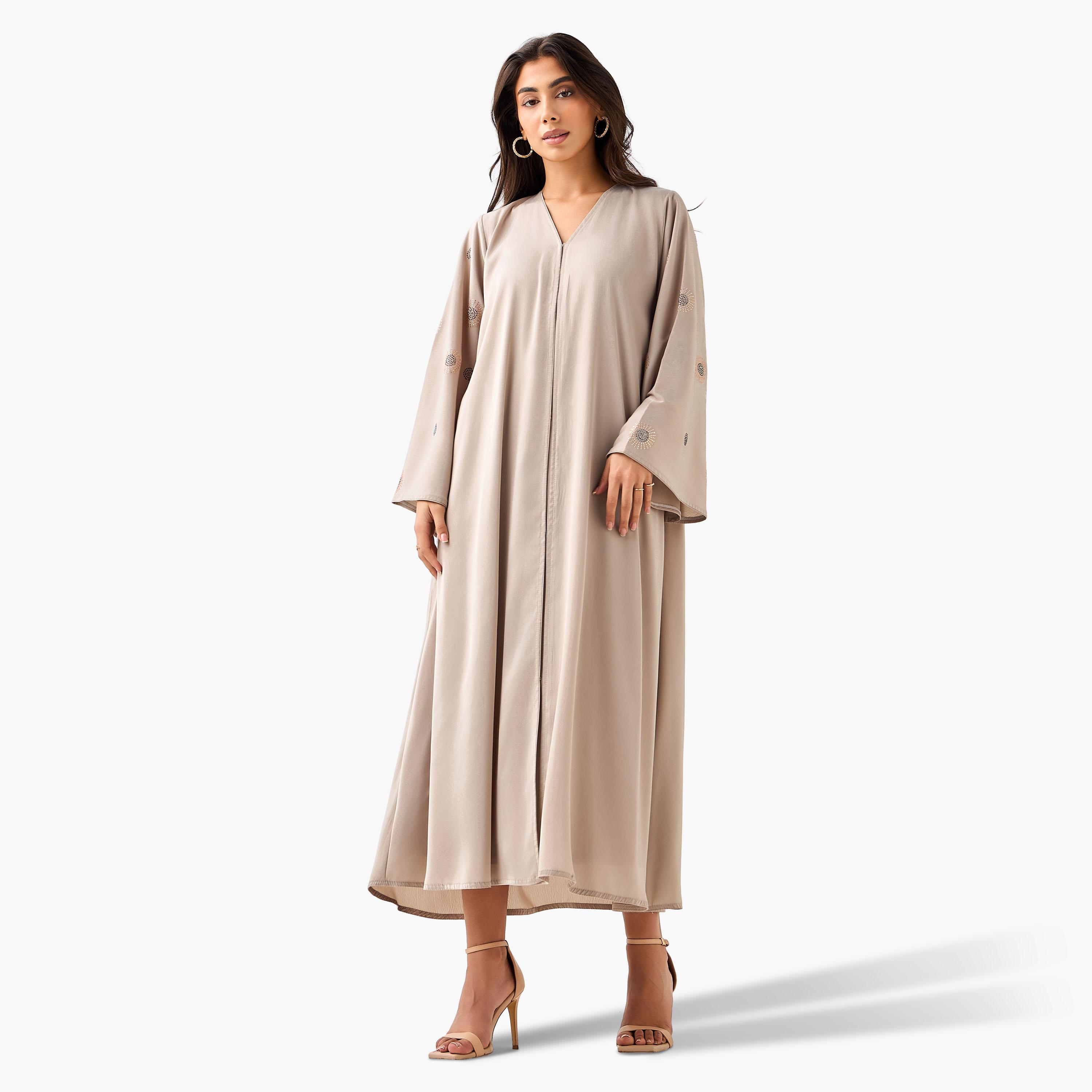 Hadiyath Al Madinah Embellished Abaya with Hijab-women-arabicclothing-abayas-image-4