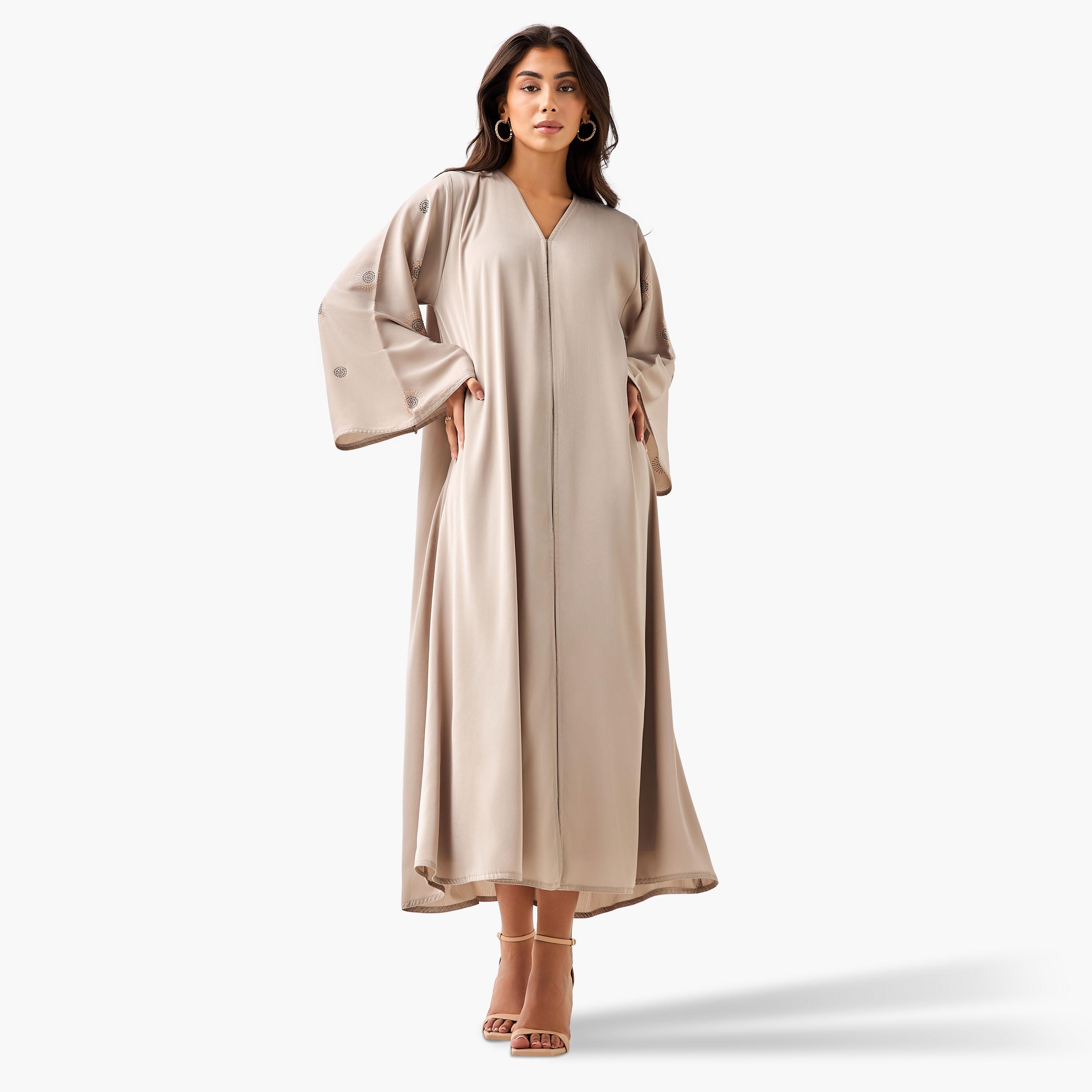 Hadiyath Al Madinah Embellished Abaya with Hijab-women-arabicclothing-abayas-image-5