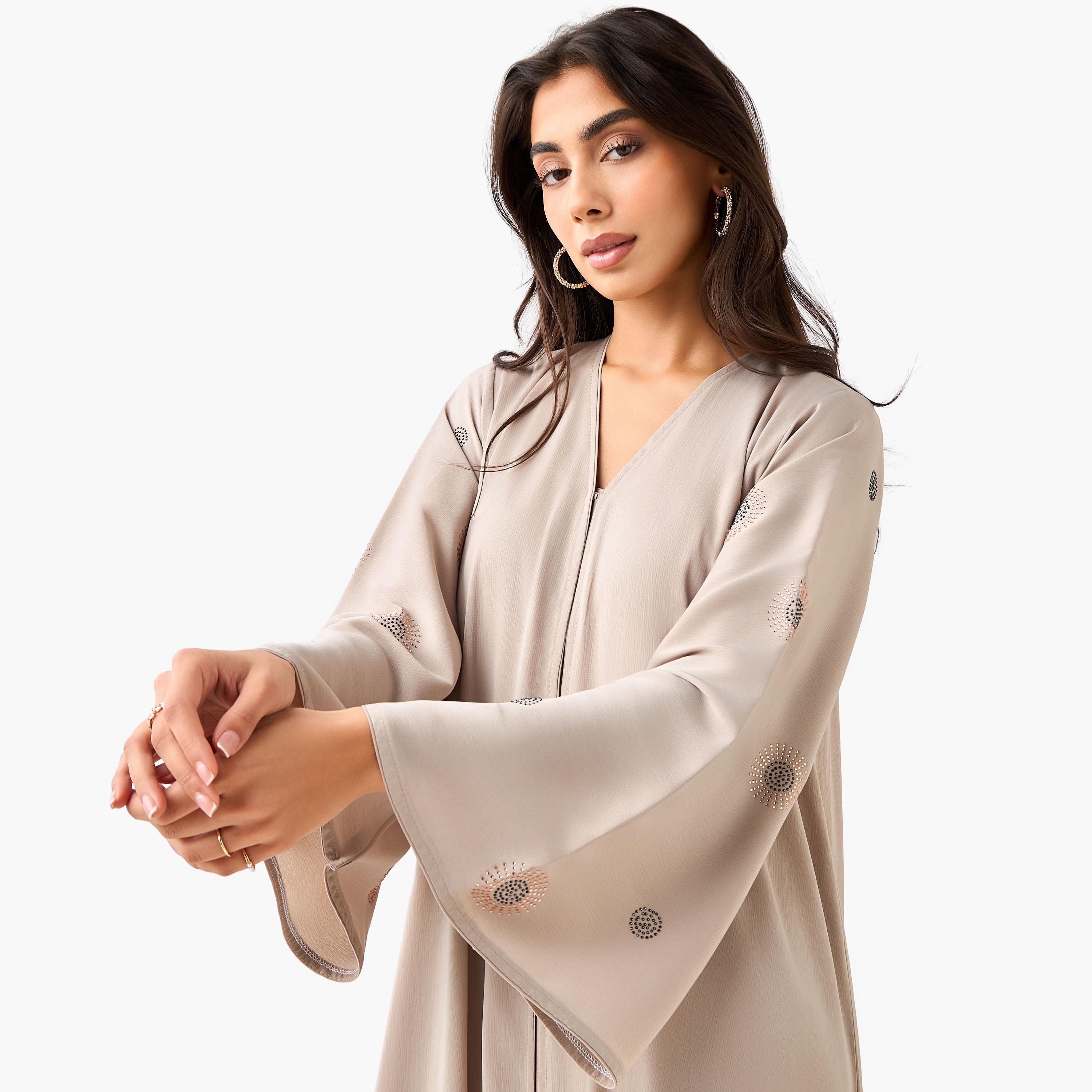Hadiyath Al Madinah Embellished Abaya with Hijab-women-arabicclothing-abayas-image-6