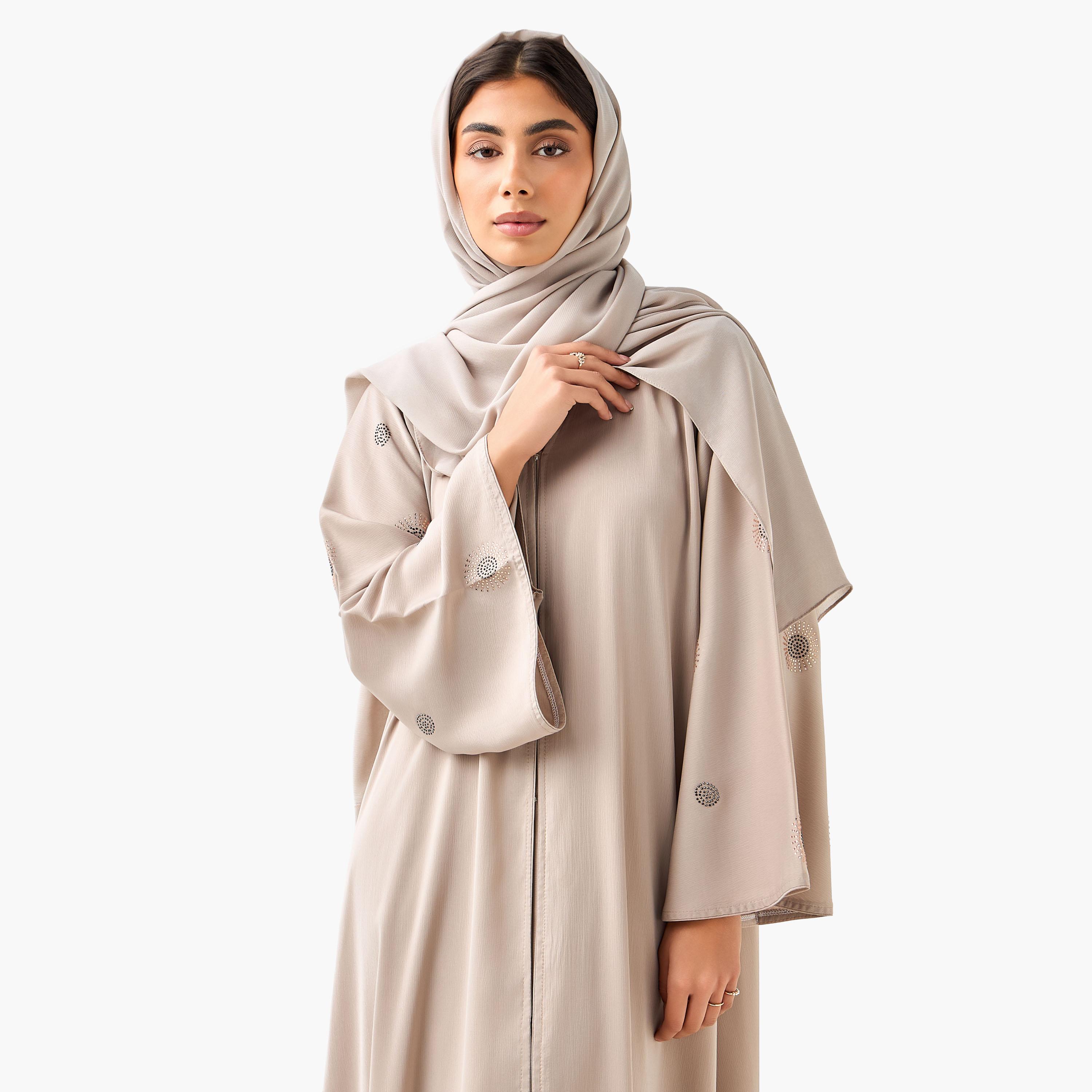 Hadiyath Al Madinah Embellished Abaya with Hijab-women-arabicclothing-abayas-image-8