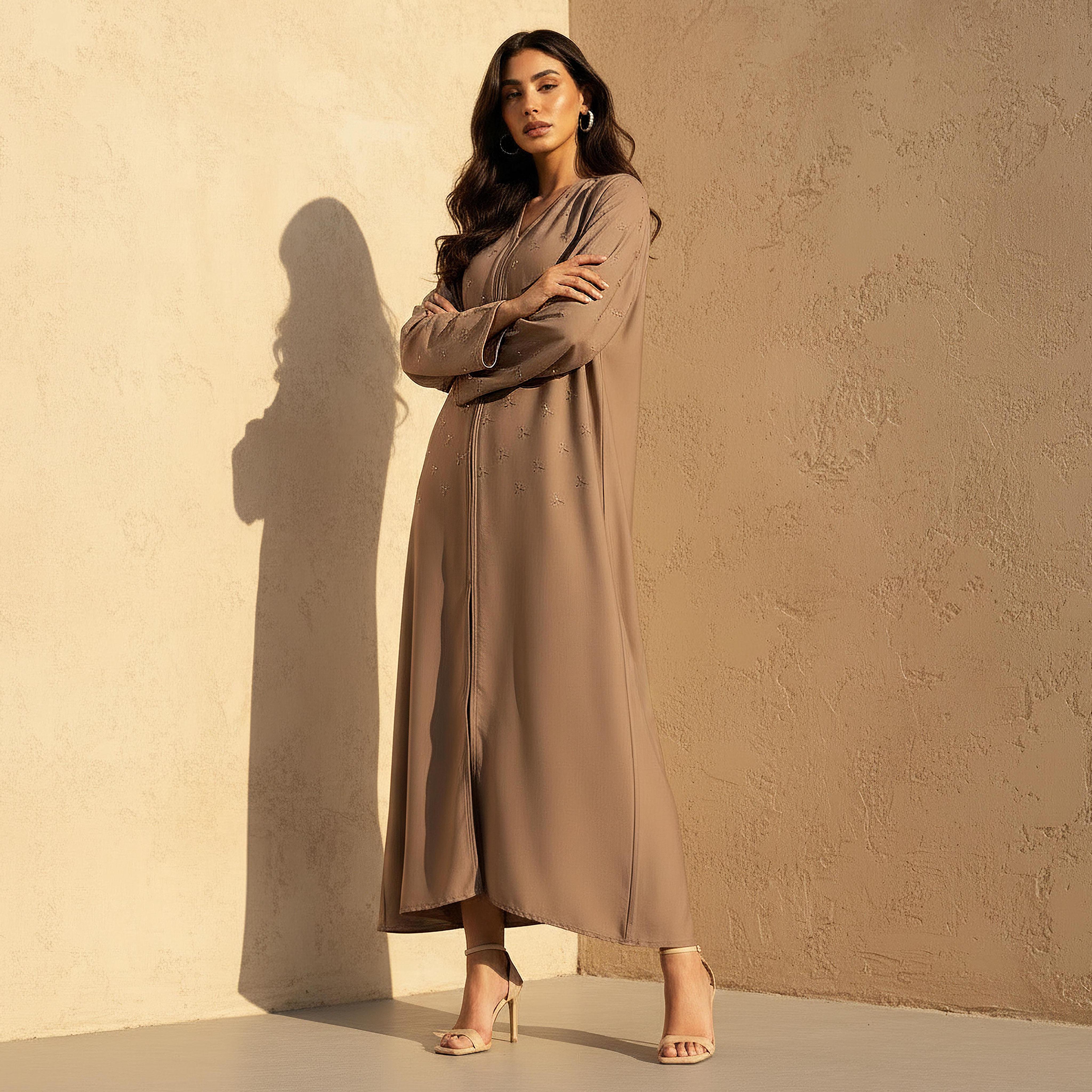 Hadiyath Al Madinah Embellished Abaya with Hijab-women-arabicclothing-abayas-image-1