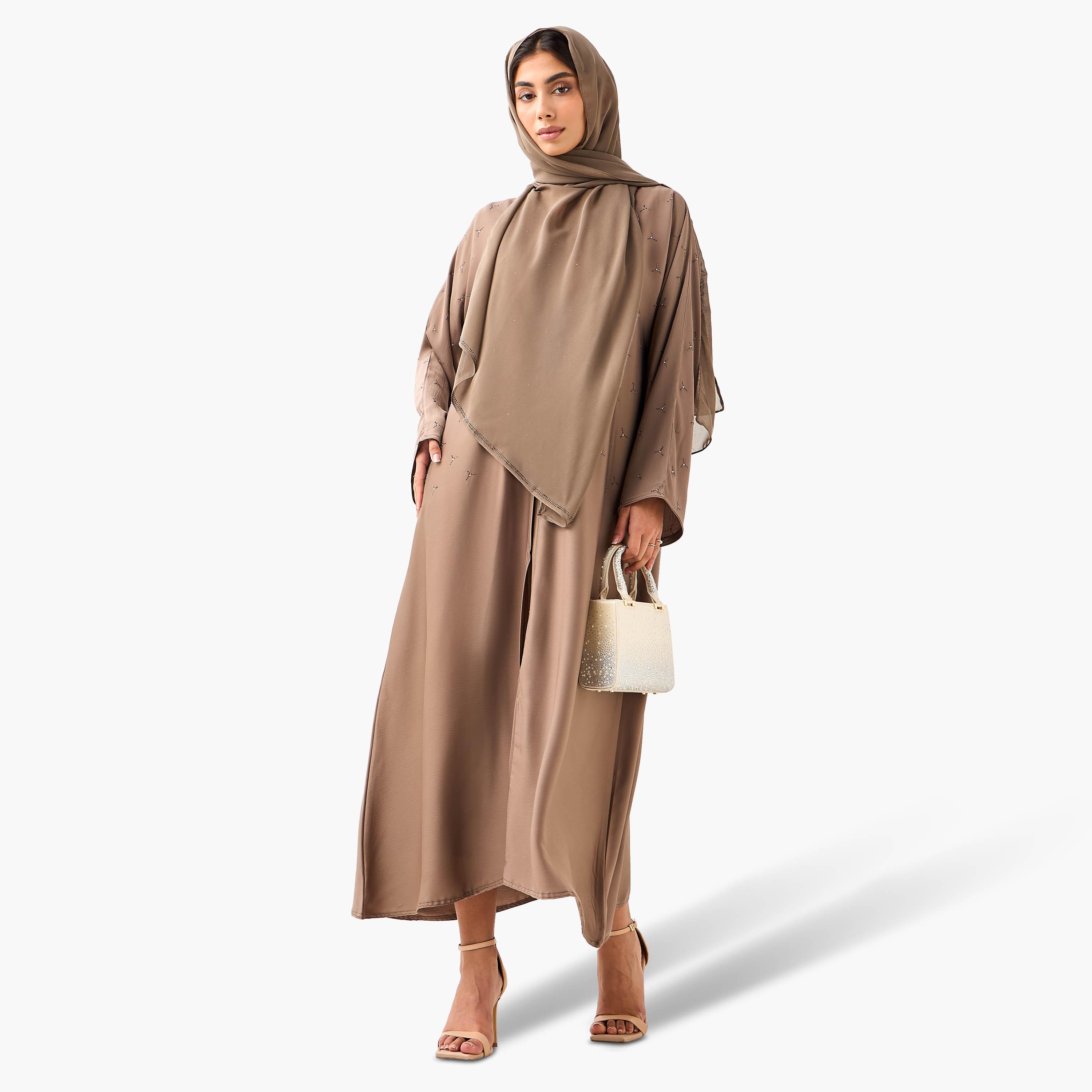Hadiyath Al Madinah Embellished Abaya with Hijab-women-arabicclothing-abayas-image-4