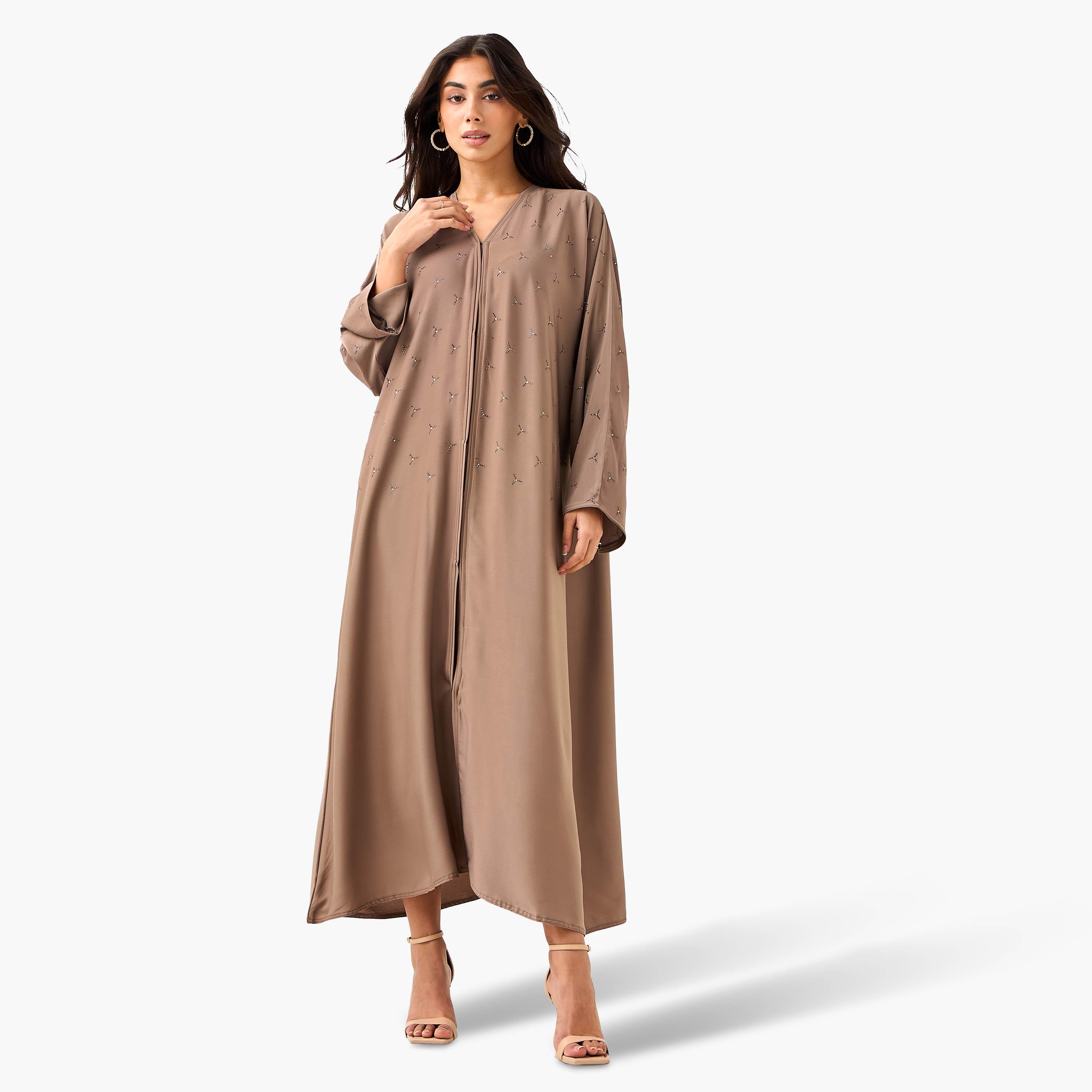 Hadiyath Al Madinah Embellished Abaya with Hijab-women-arabicclothing-abayas-image-5
