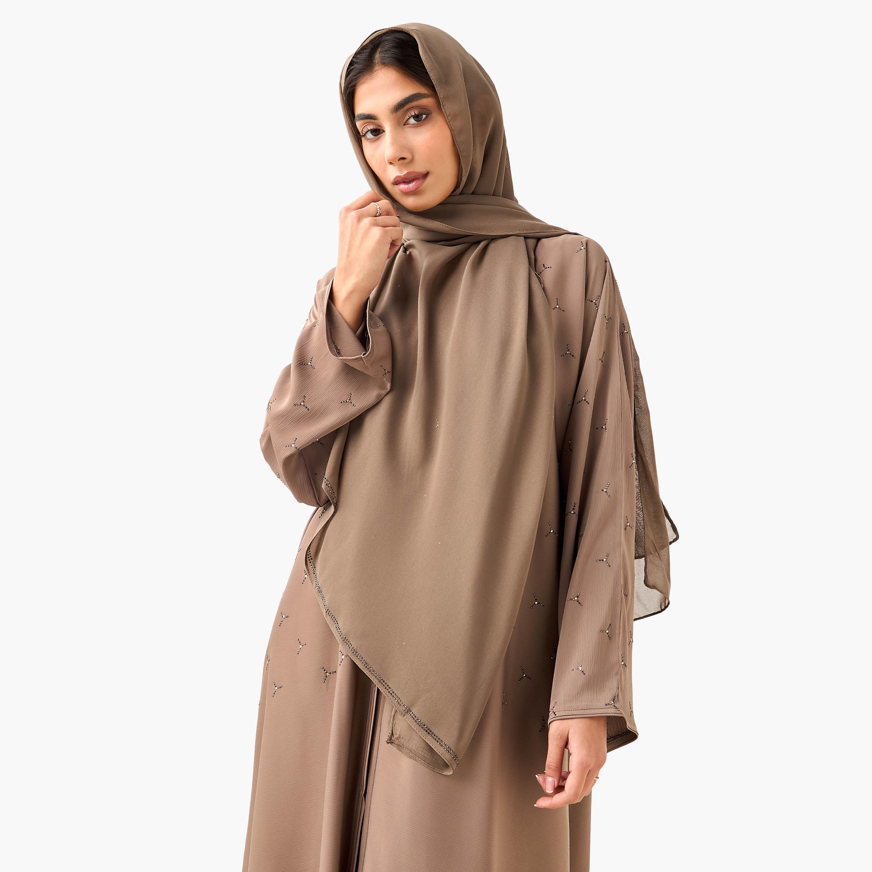Hadiyath Al Madinah Embellished Abaya with Hijab-women-arabicclothing-abayas-image-7