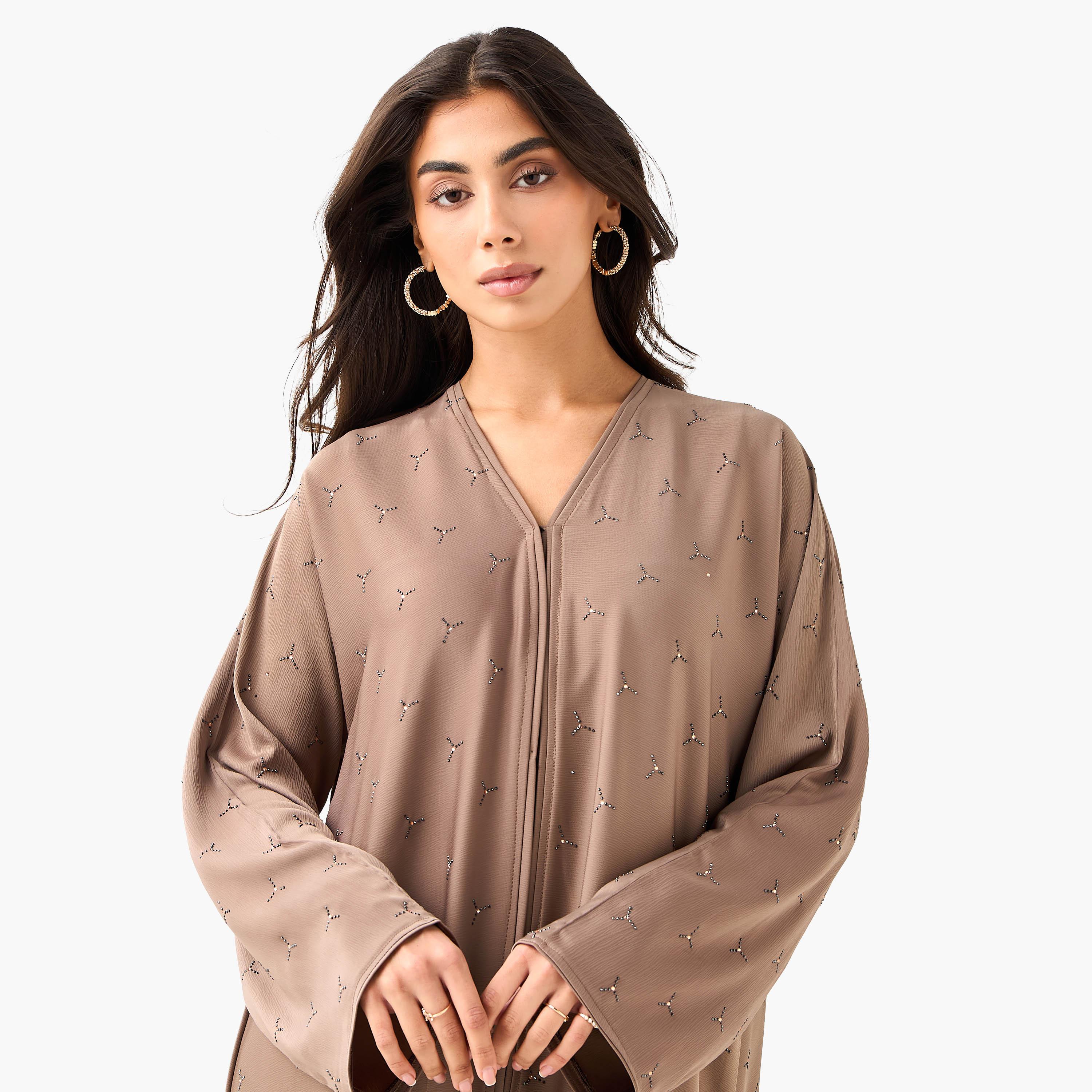 Hadiyath Al Madinah Embellished Abaya with Hijab-women-arabicclothing-abayas-image-8