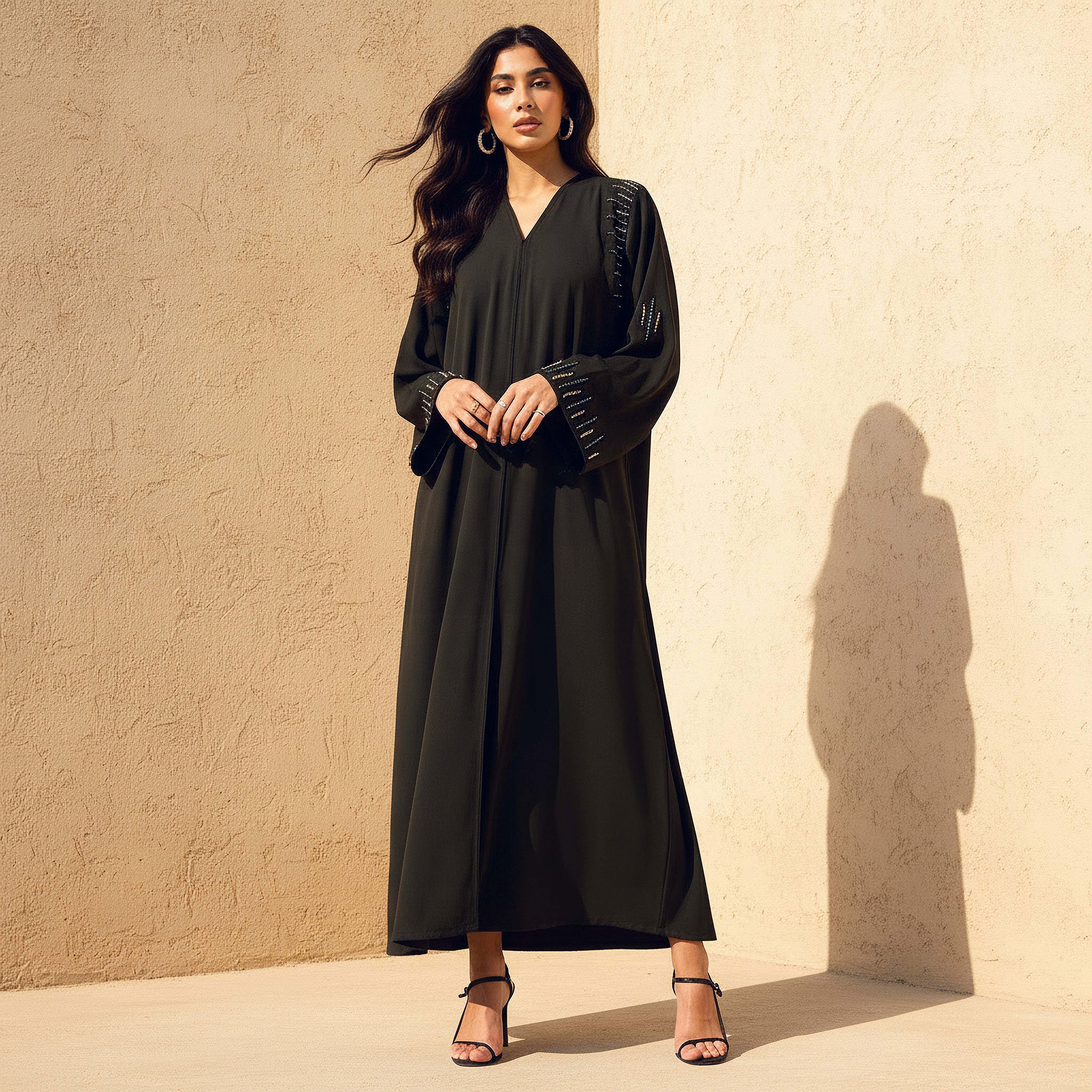 Hadiyath Al Madinah Embellished Abaya with Hijab-women-arabicclothing-abayas-image-1