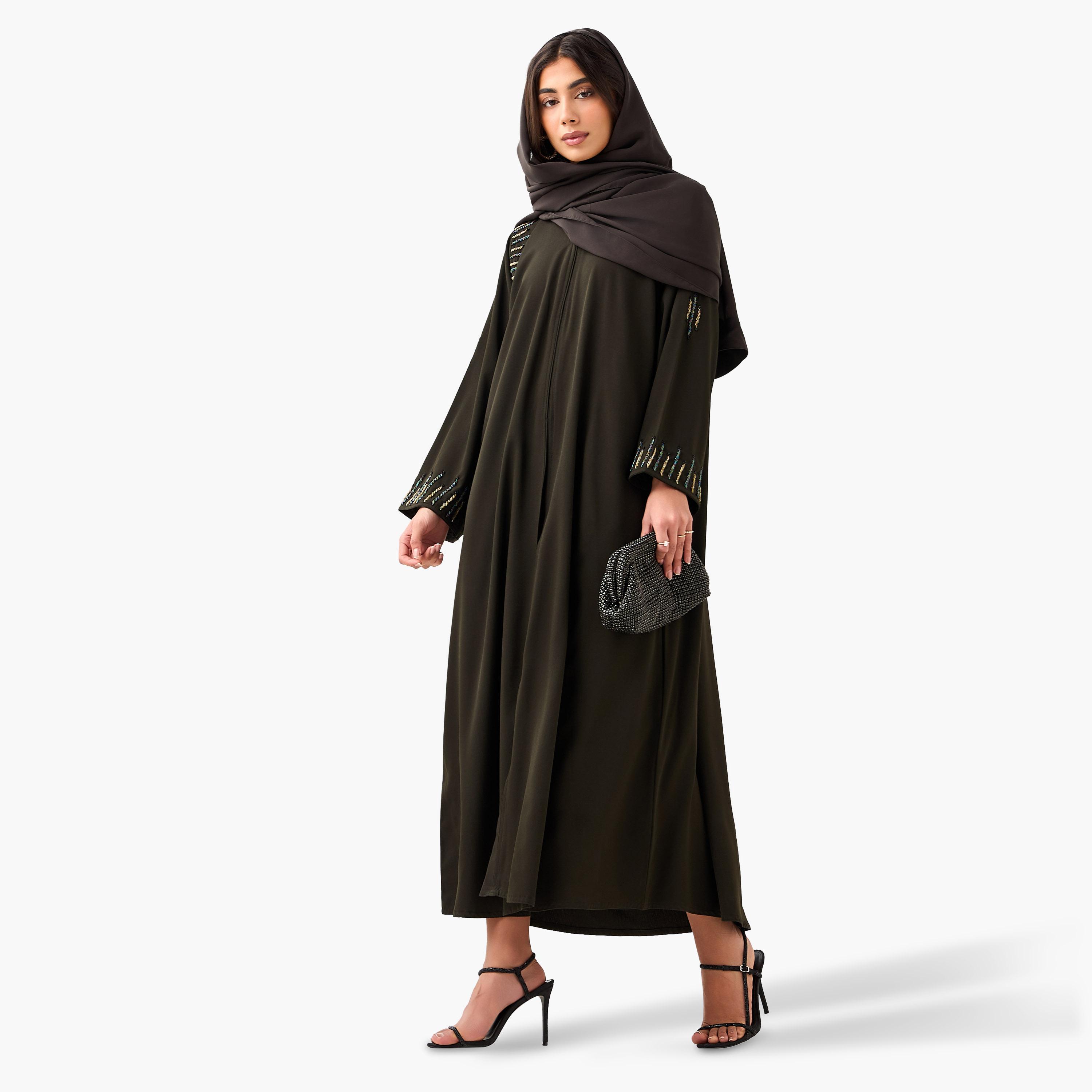 Hadiyath Al Madinah Embellished Abaya with Hijab-women-arabicclothing-abayas-image-3