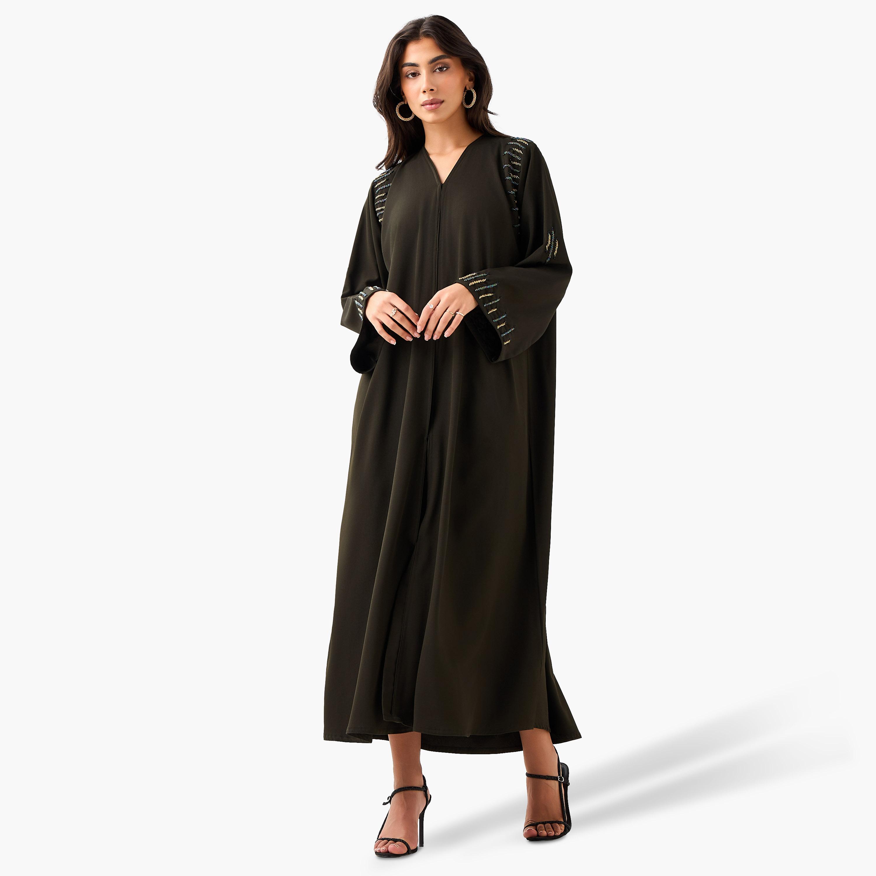 Hadiyath Al Madinah Embellished Abaya with Hijab-women-arabicclothing-abayas-image-4