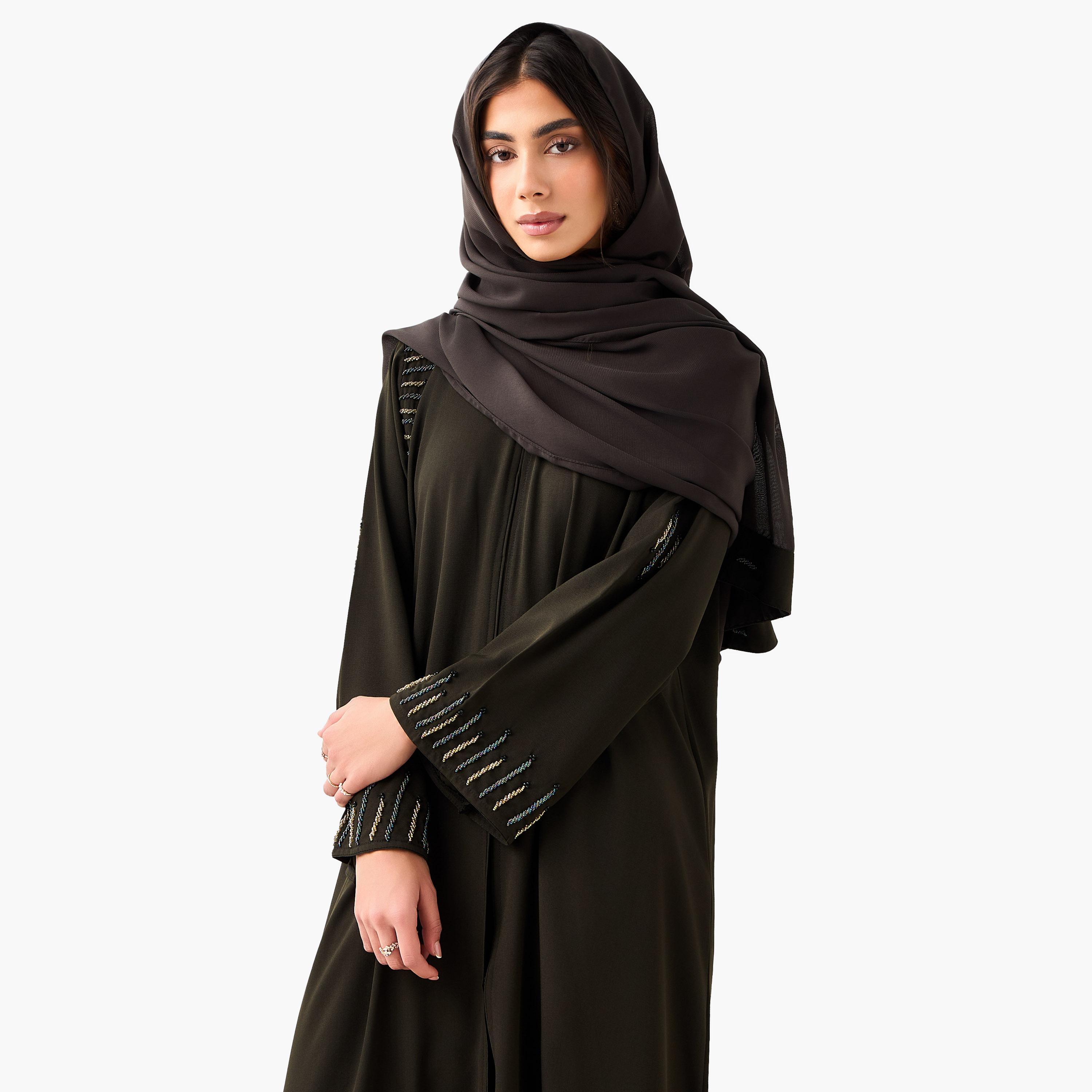 Hadiyath Al Madinah Embellished Abaya with Hijab-women-arabicclothing-abayas-image-6
